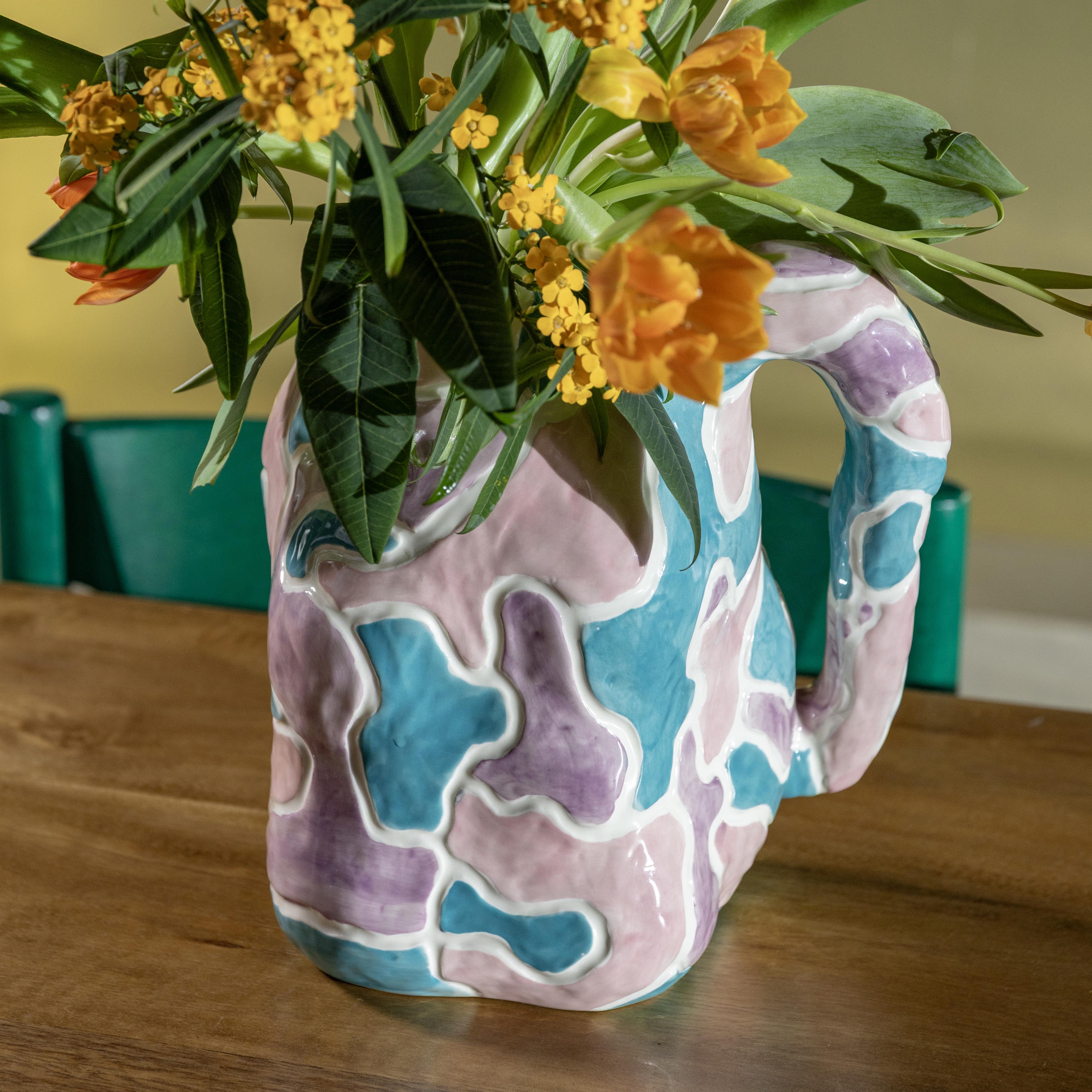 Vaas JUG-A-VASE roze met paars en blauw