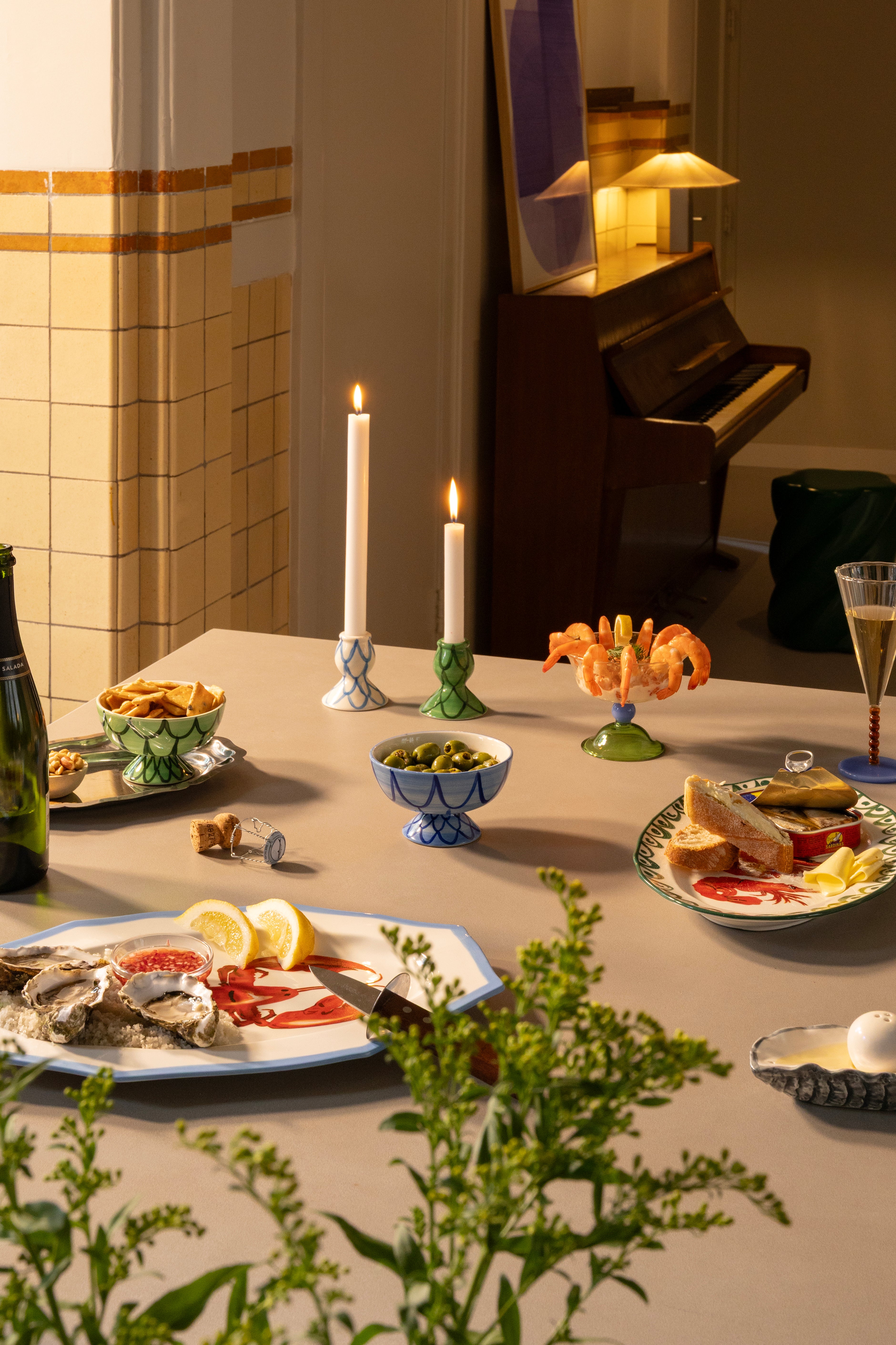 Zout- en peperstel OYSTER grijs met geel en wit