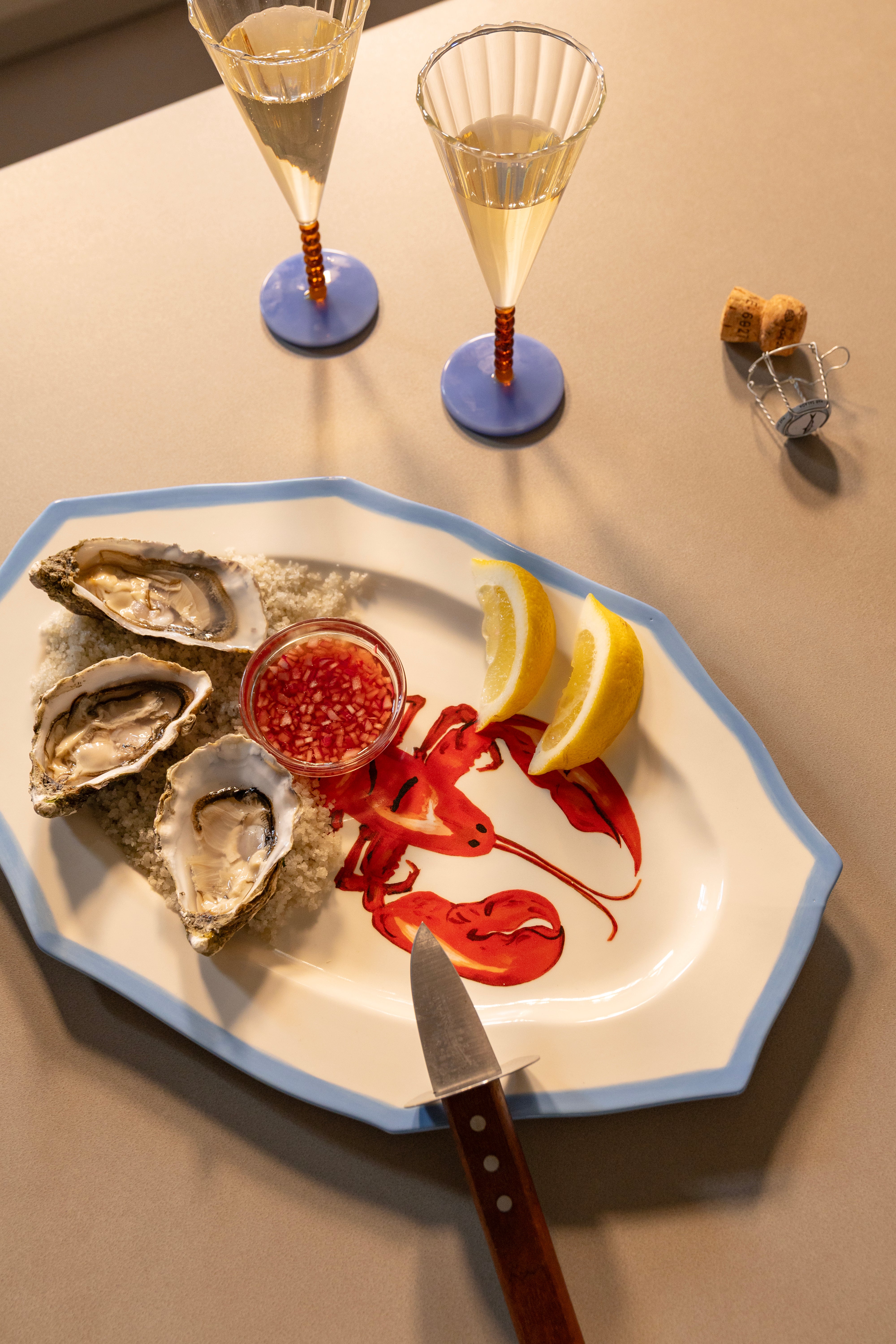 Set von Glaskelchen für Champagner PERLE bernsteinfarben mit Blau
