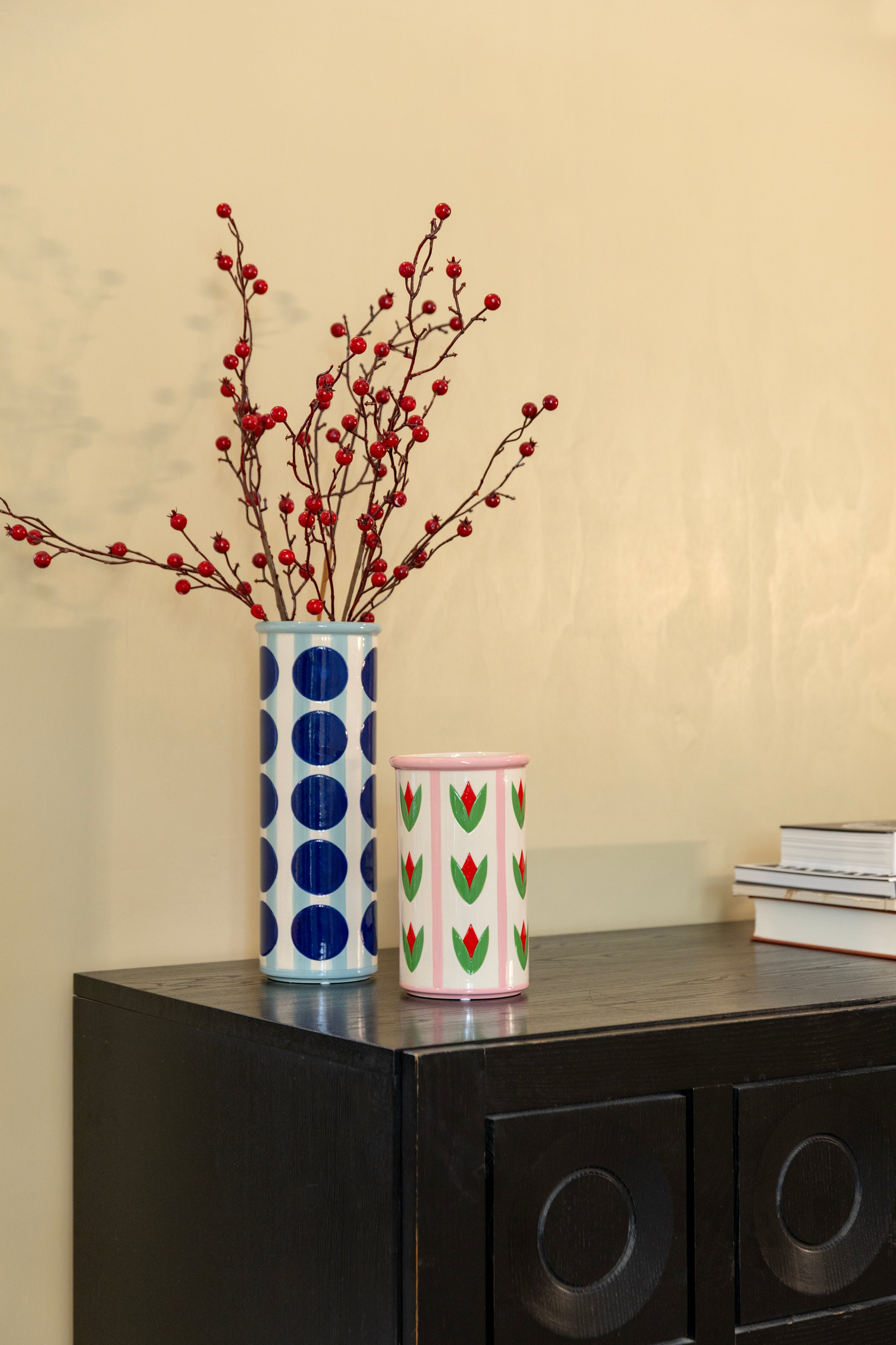 Vase PATCH TULPE weiß mit rosa und grün