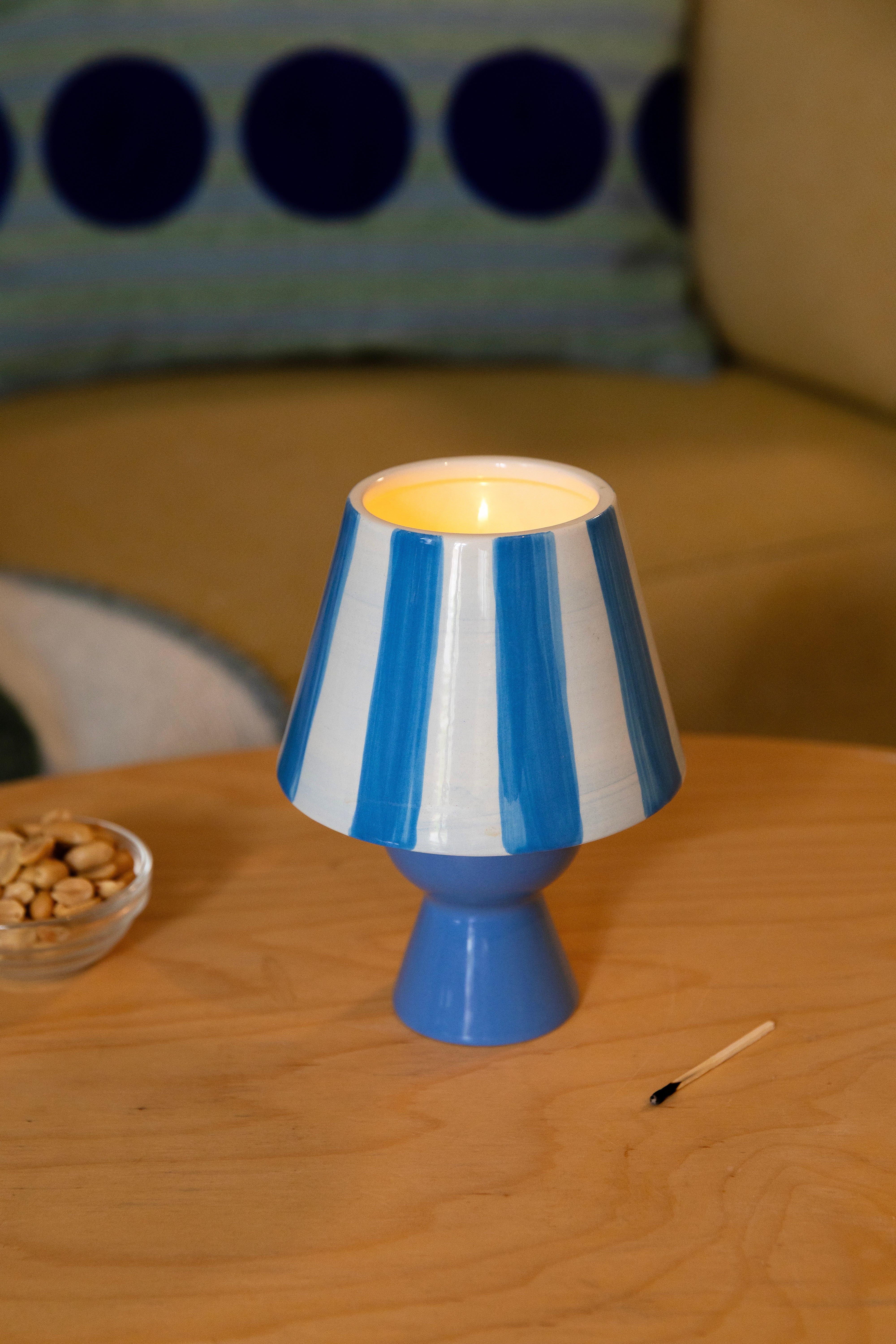 Theelichthouder CANTINE blauw met wit