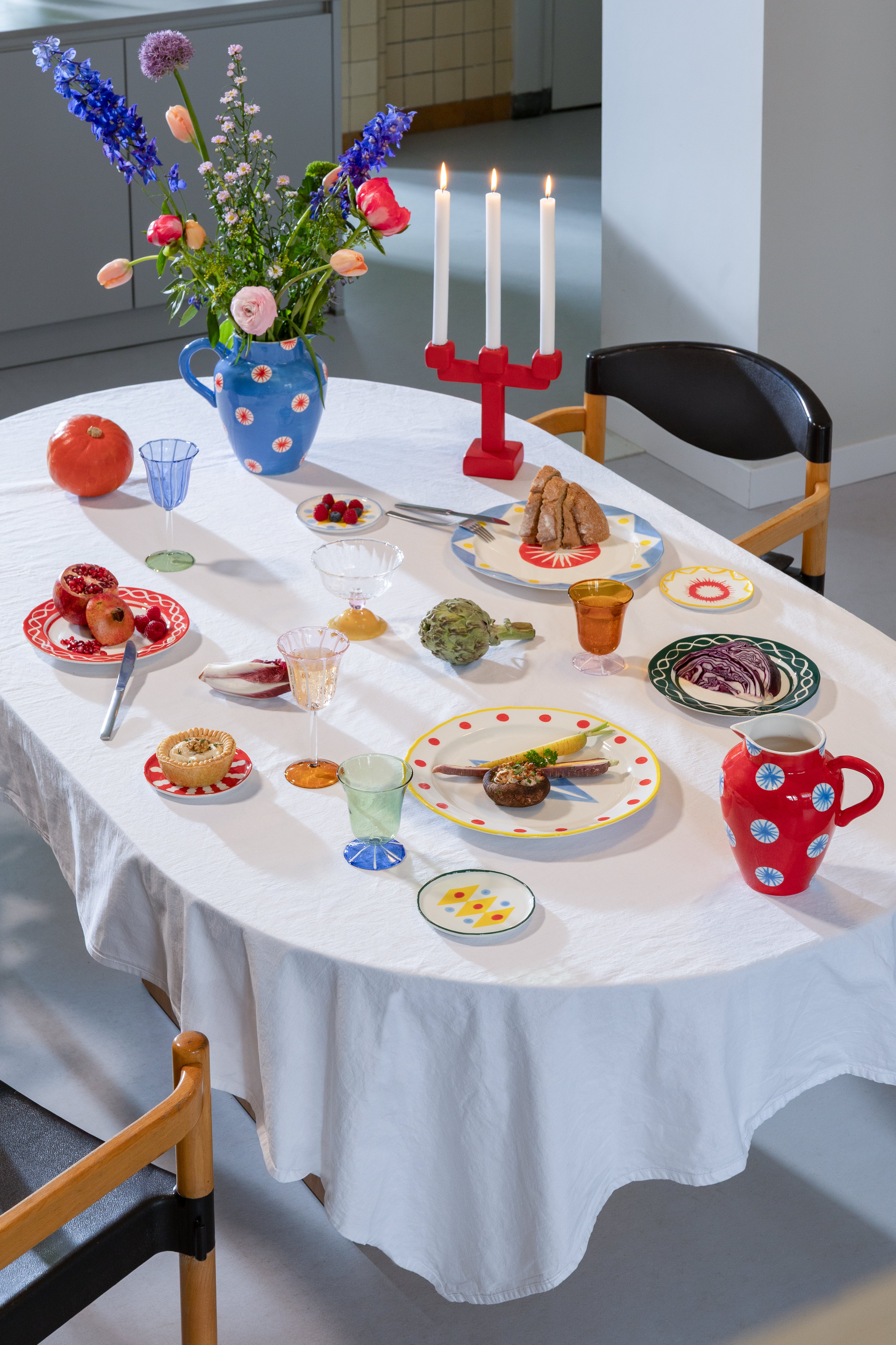 Frühstücksteller-Set FESTIVO grün-weiße Porzellan