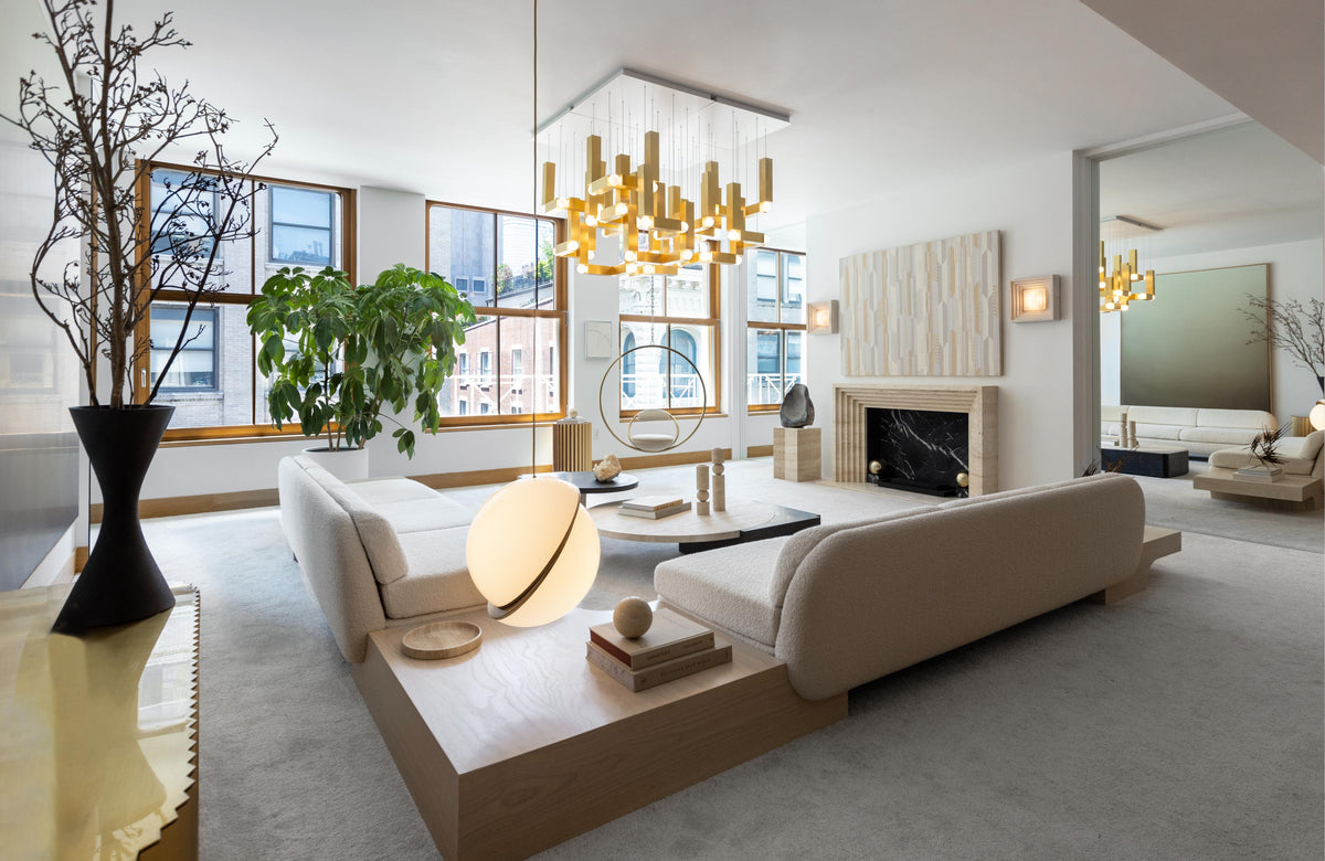 Hanglamp VESPER DUO met opaalvormige kap en gouden afwerking