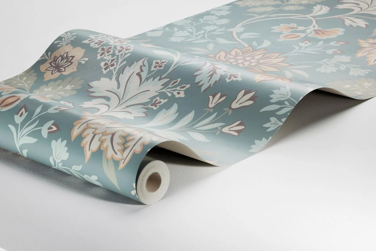 Vlies-Tapete mit pflanzlichem Muster ALICIA blau mit grünem