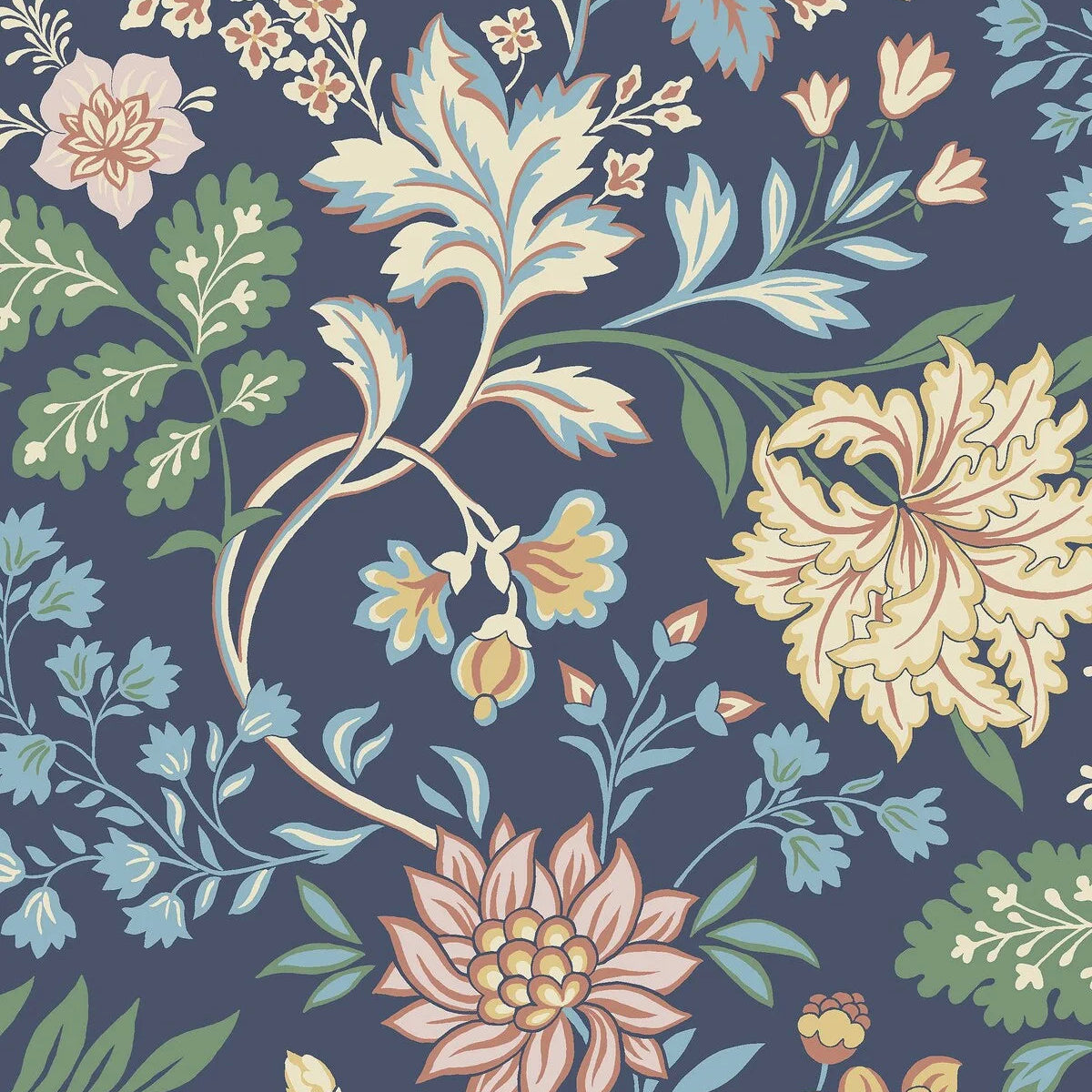 Vlies-Tapete mit Pflanzenmuster ALICIA dunkelblau mit Gelb
