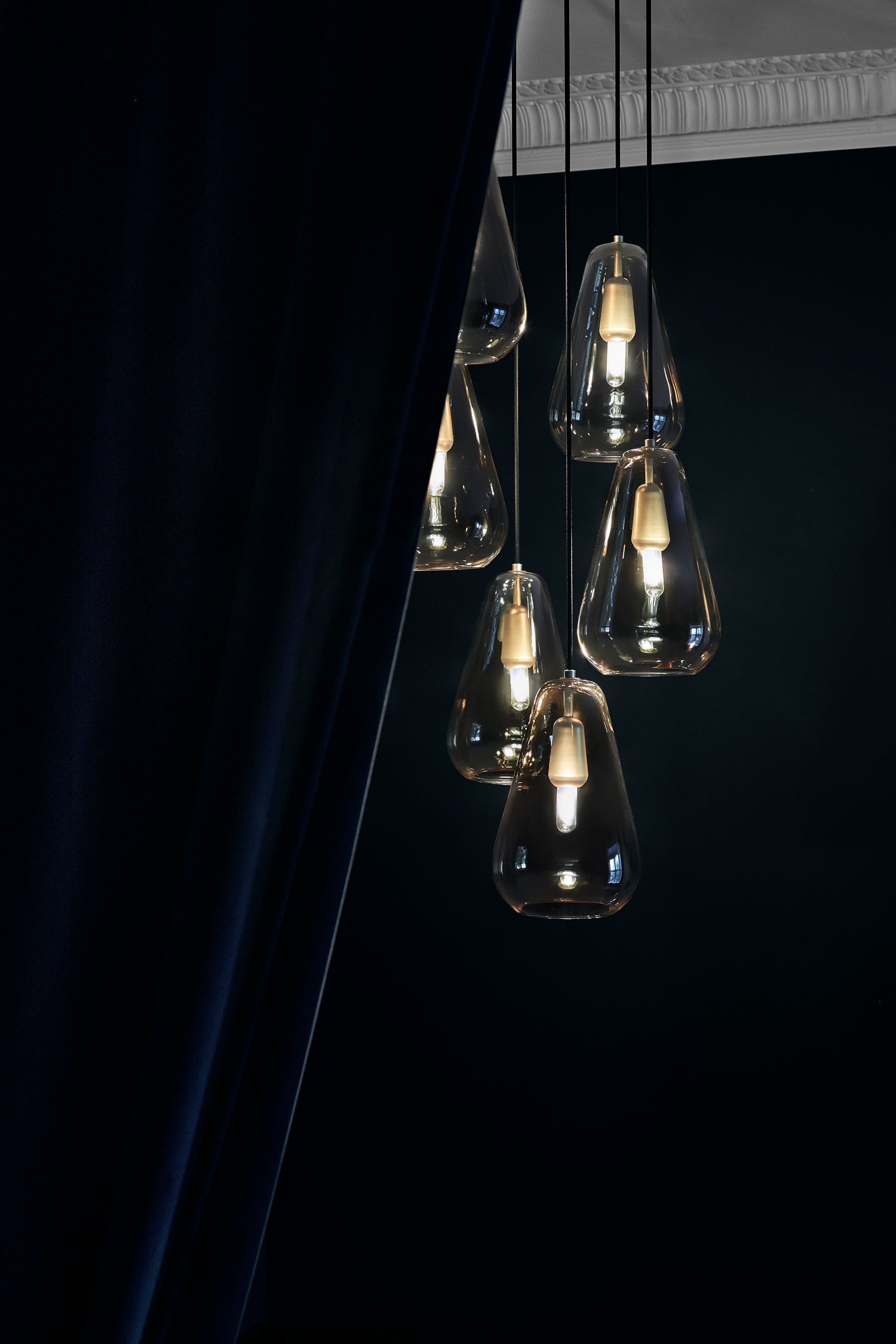 Hanglamp ANOLI 6 goud met gouden glas