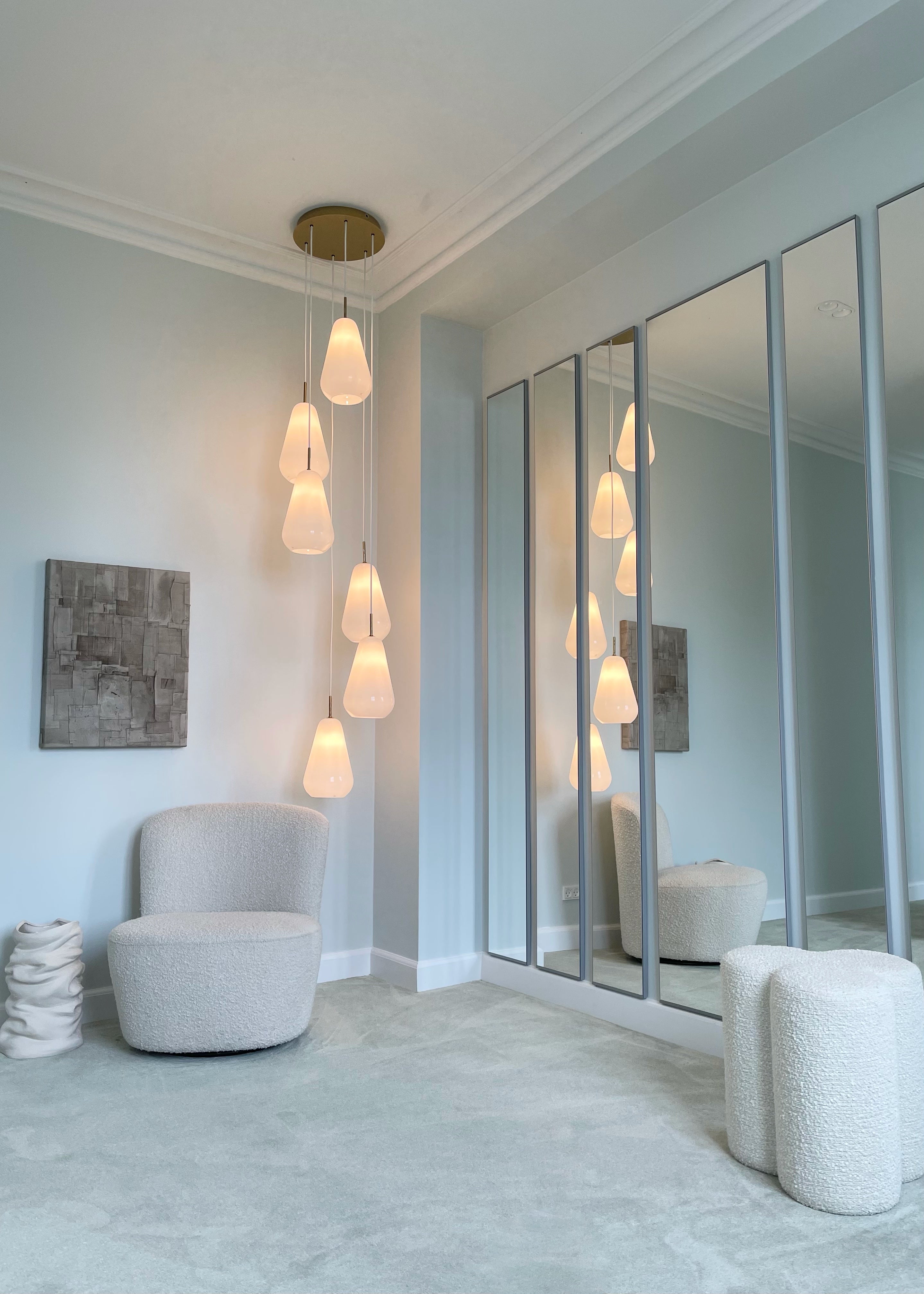 Hanglamp ANOLI 6 goud met opaalglas