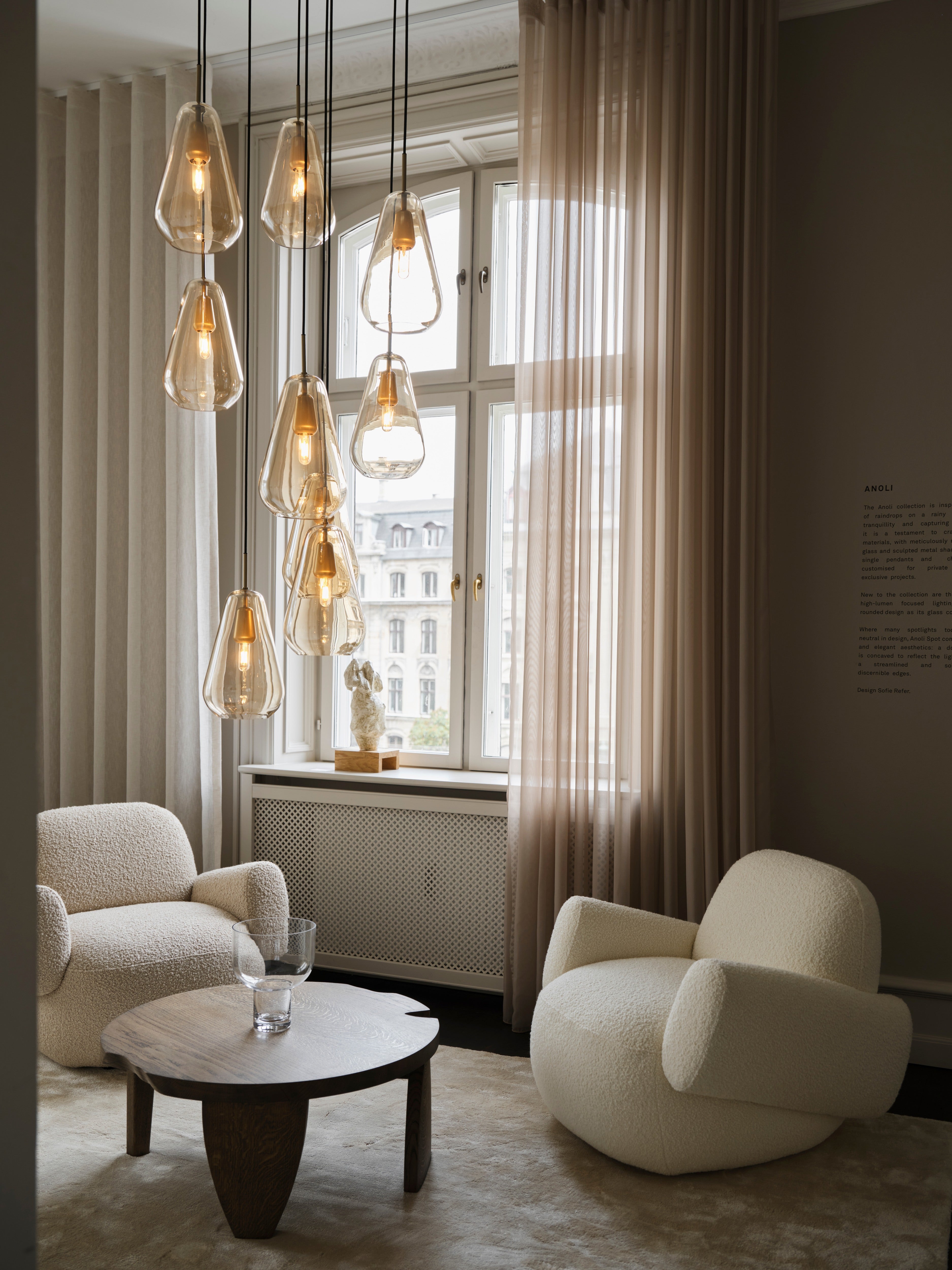 Hanglamp ANOLI 3 goud met gouden glas