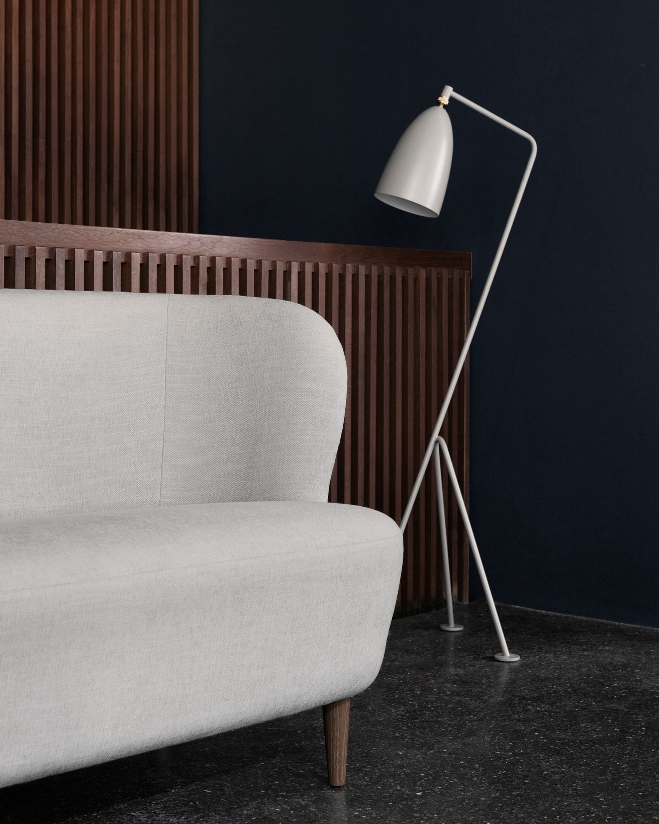 STAY upholstered sofa with walnut base