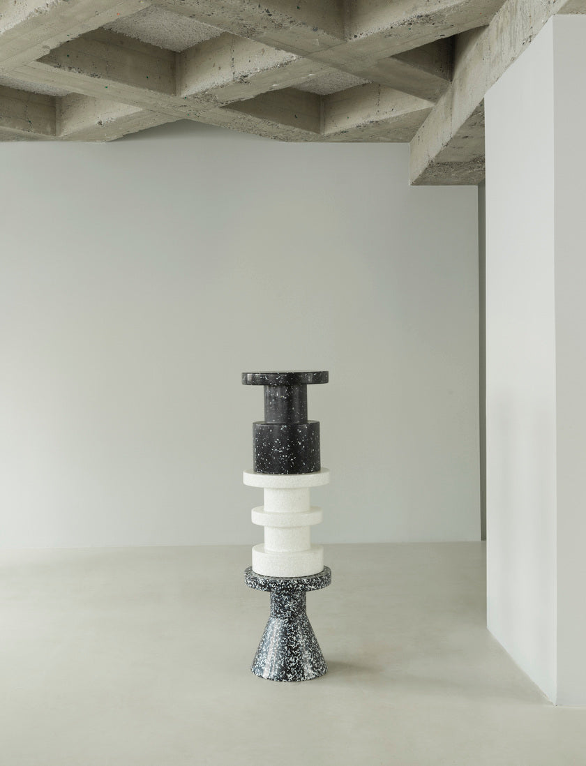 Black bit side table with a colorful finish