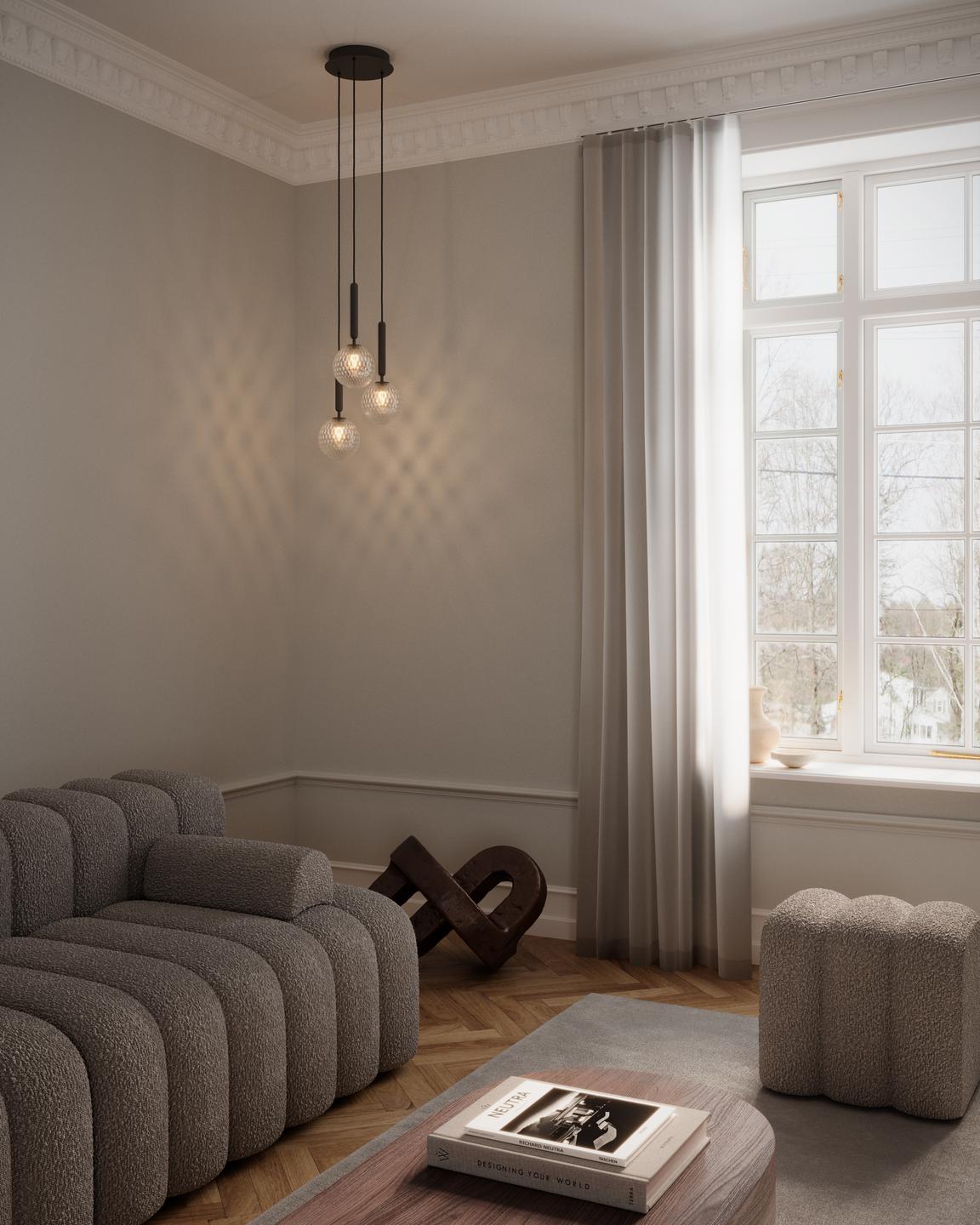 Hanglamp MIIRA 3 grafiet met transparant glas