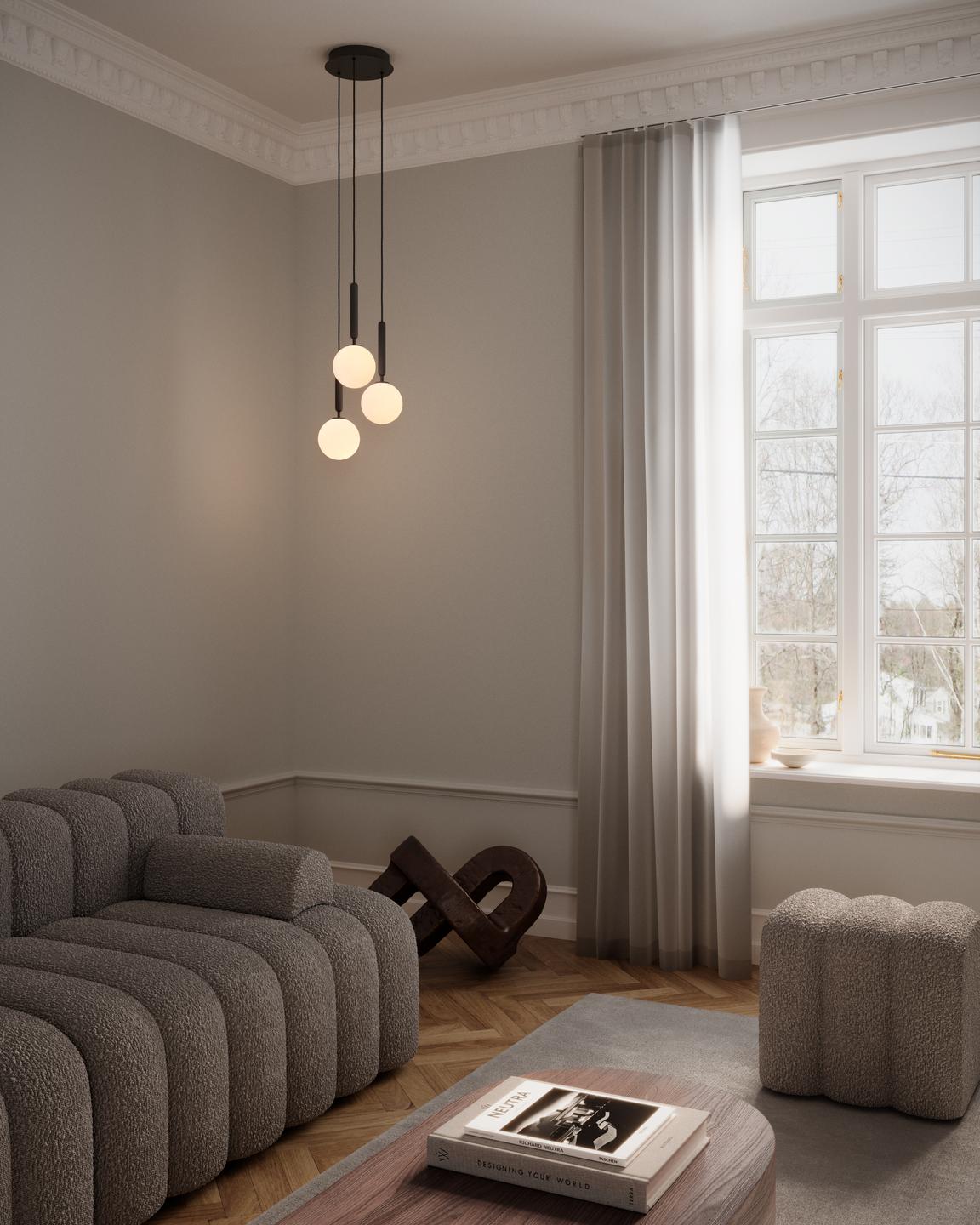 Hanglamp MIIRA 3 grafiet met opaalglas