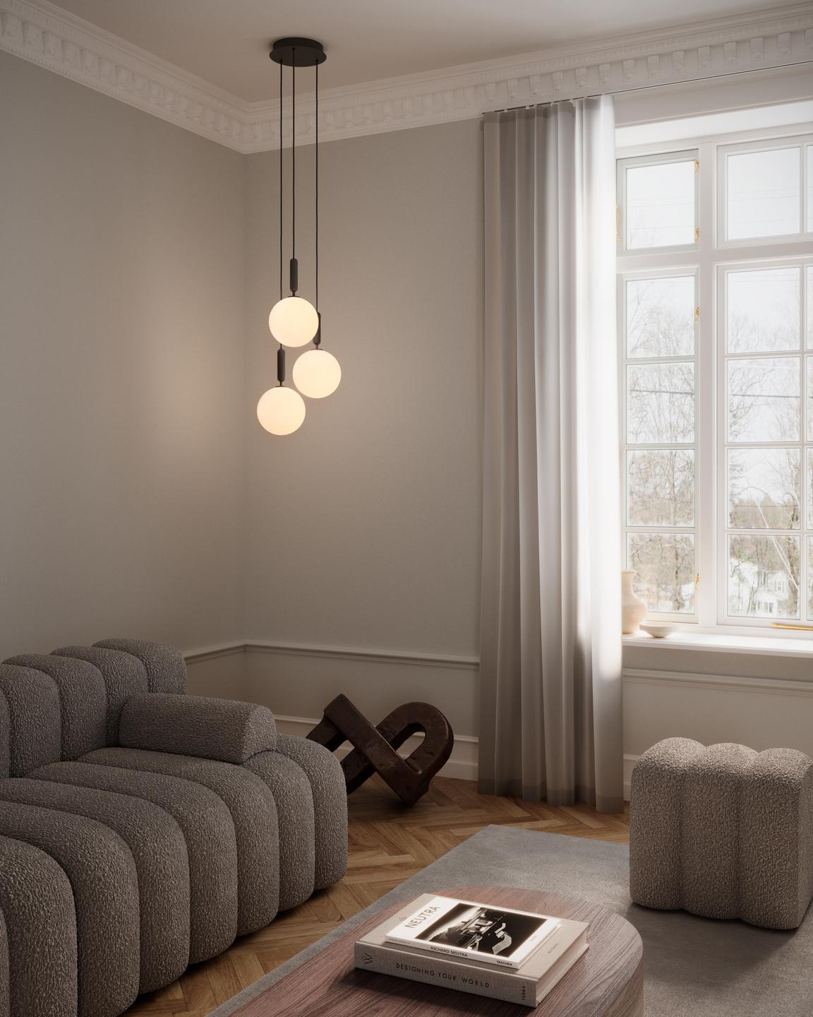 Hanglamp MIIRA 3 grafiet met opaalglas