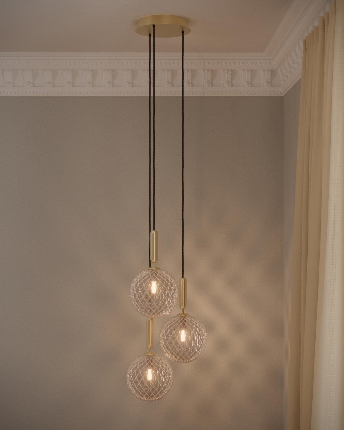 Hanglamp MIIRA 3 messing met transparant glas