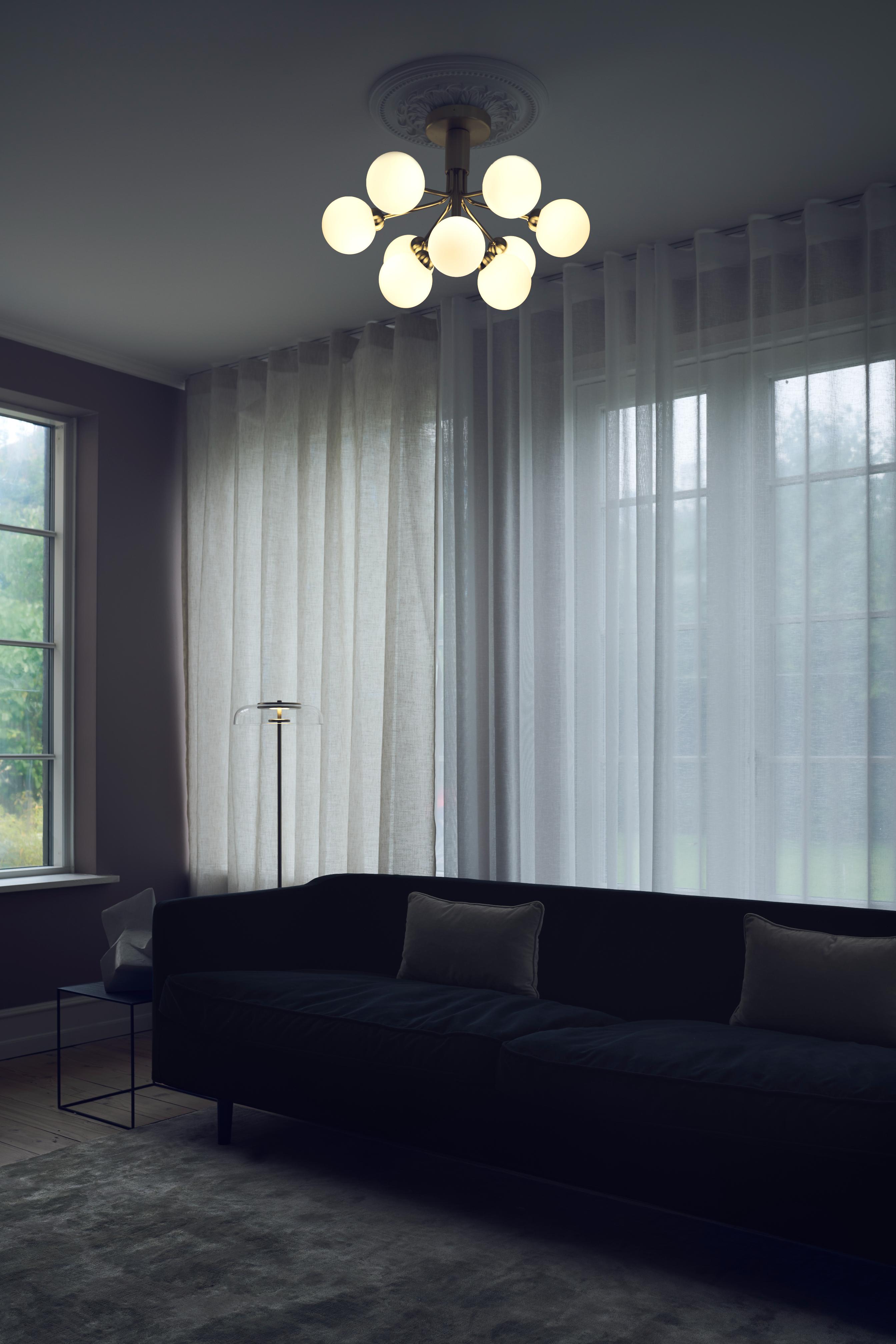 Deckenleuchte APIALES 9 Messing mit opalem Glas