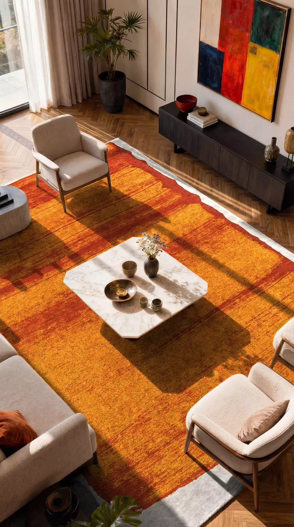 BRUSH Beige Rug with Orange