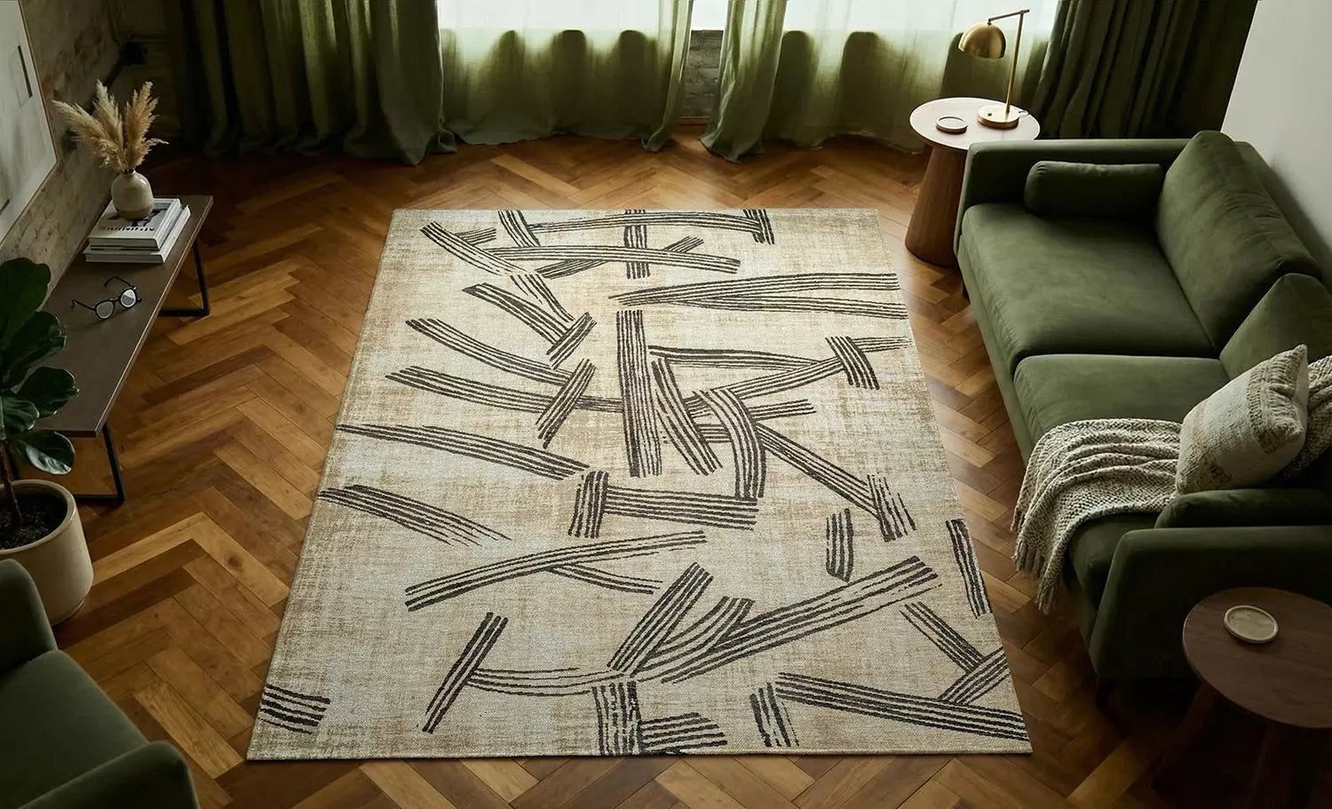 Beige KANJI tapijt met zwart