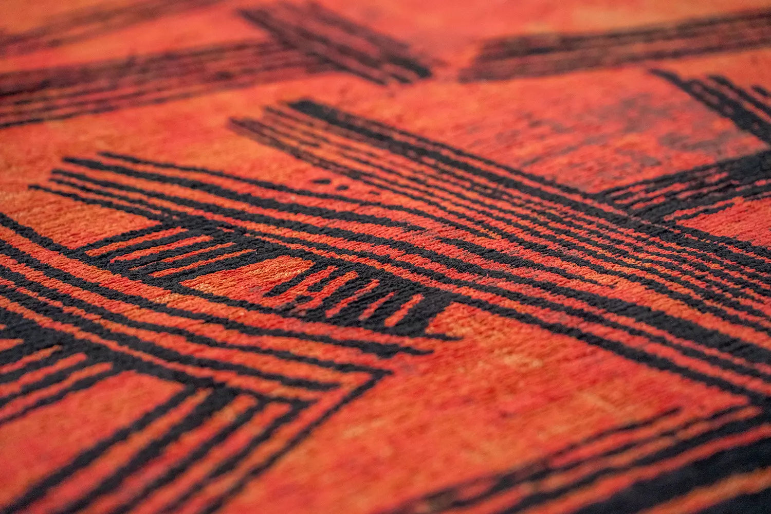 Ronde KANJI vloerkleed oranje met zwart