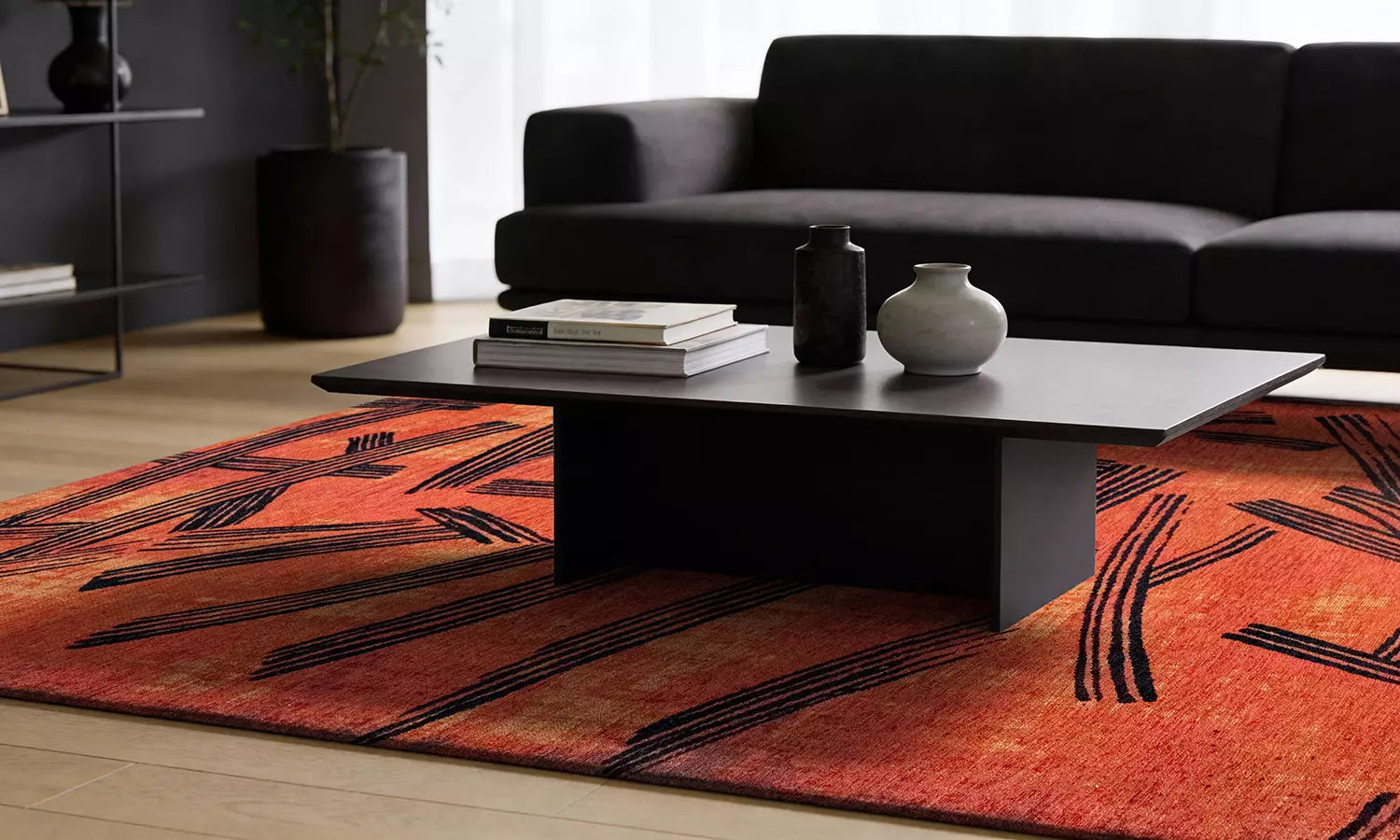 Oranje KANJI tapijt met zwart