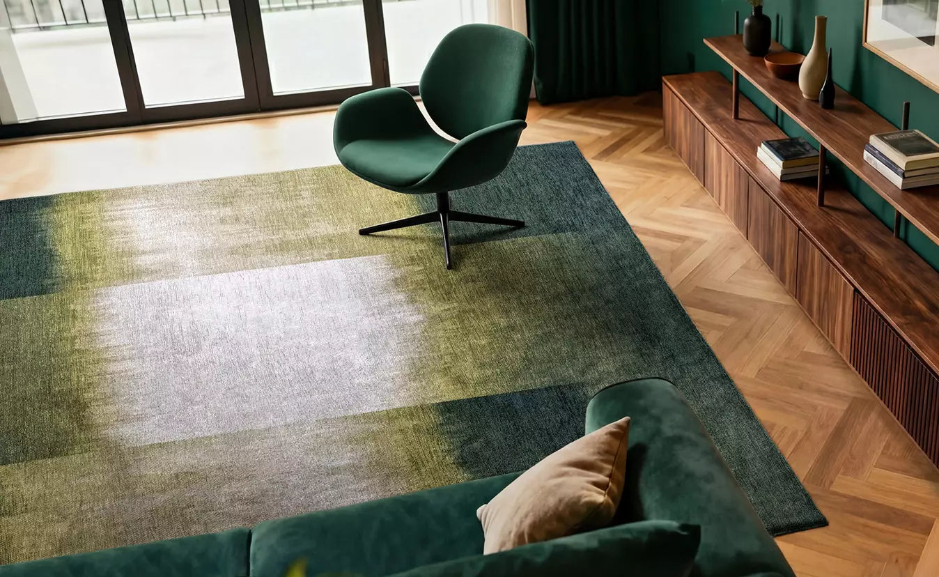 Vloerkleed SENDAI groen met wit