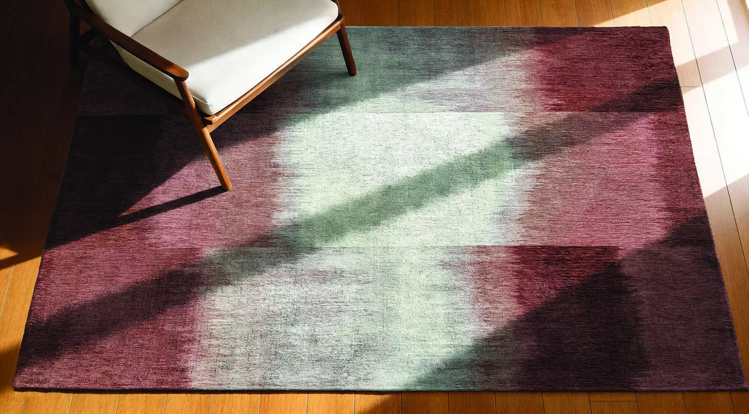 Vloerkleed SENDAI bordeaux met zalmroze en wit