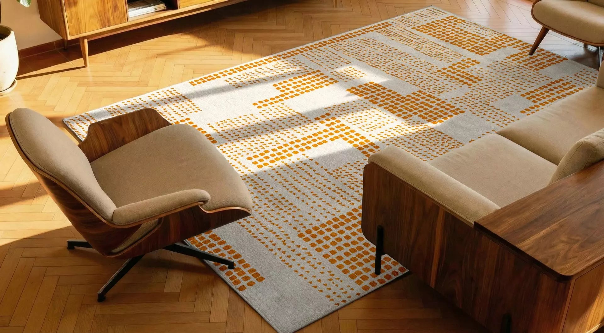 Beige ZEN rug with yellow