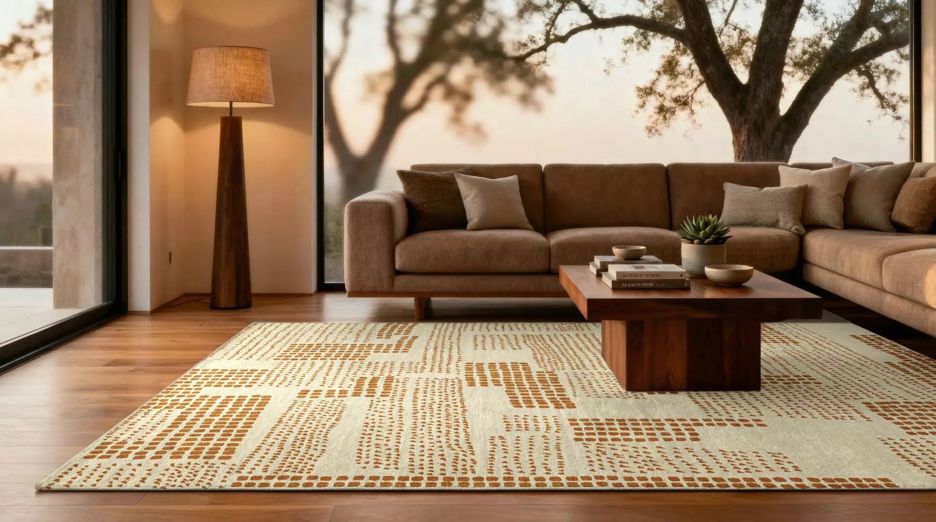 Beige ZEN tapijt met bruin