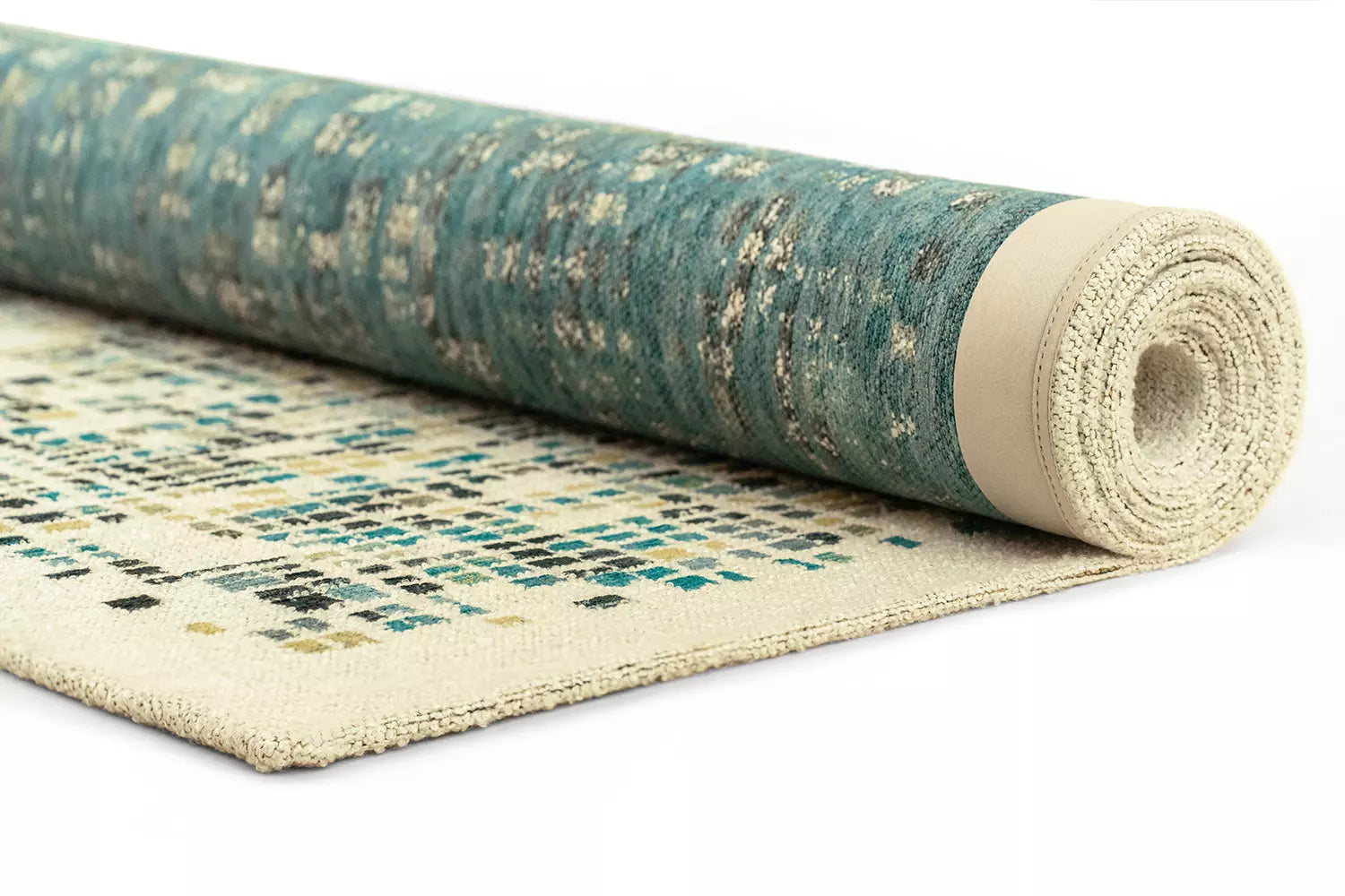 Teppich CUBIK beige mit Blau und Grün