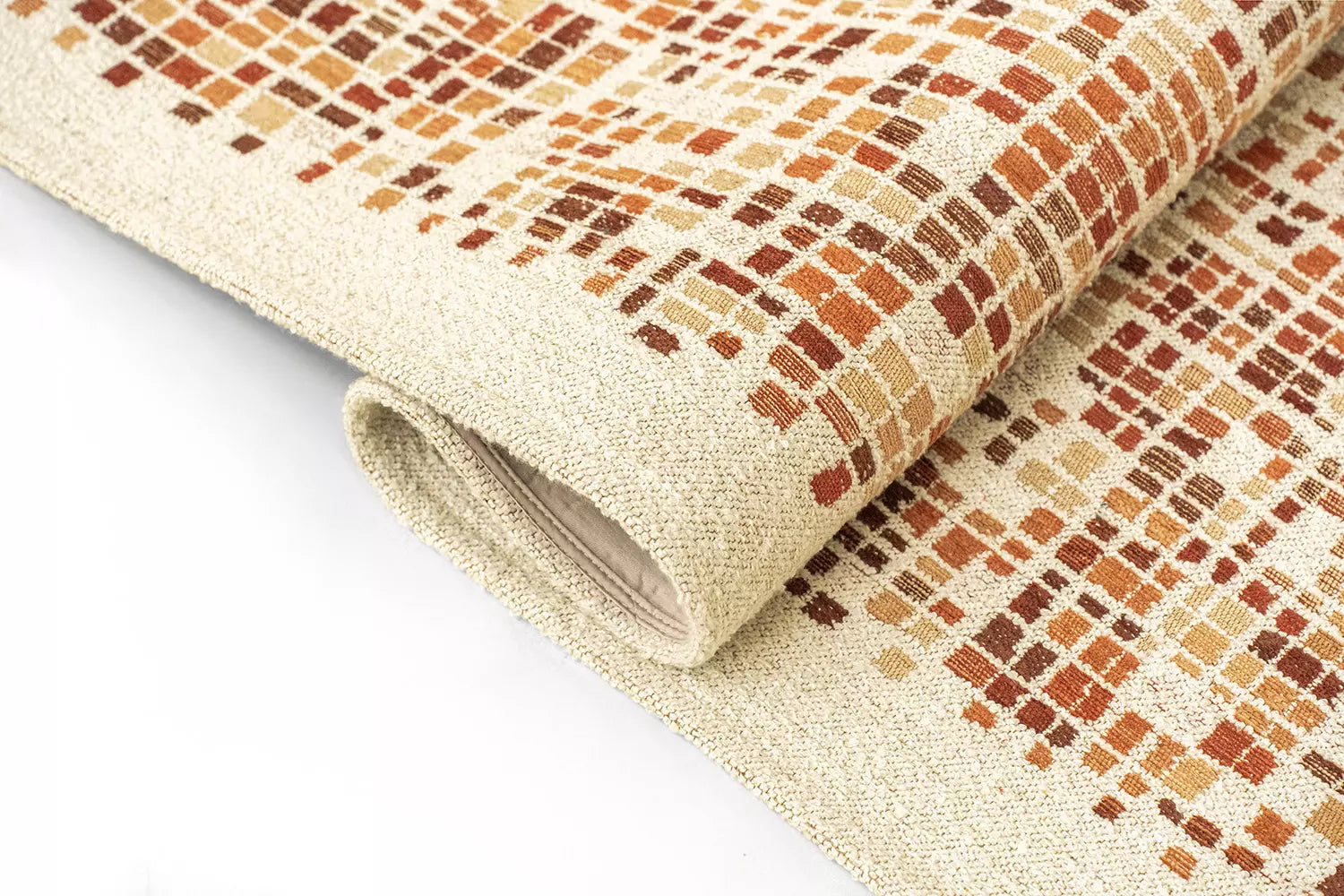 CUBIK beige vloerkleed met oranje en bordeaux