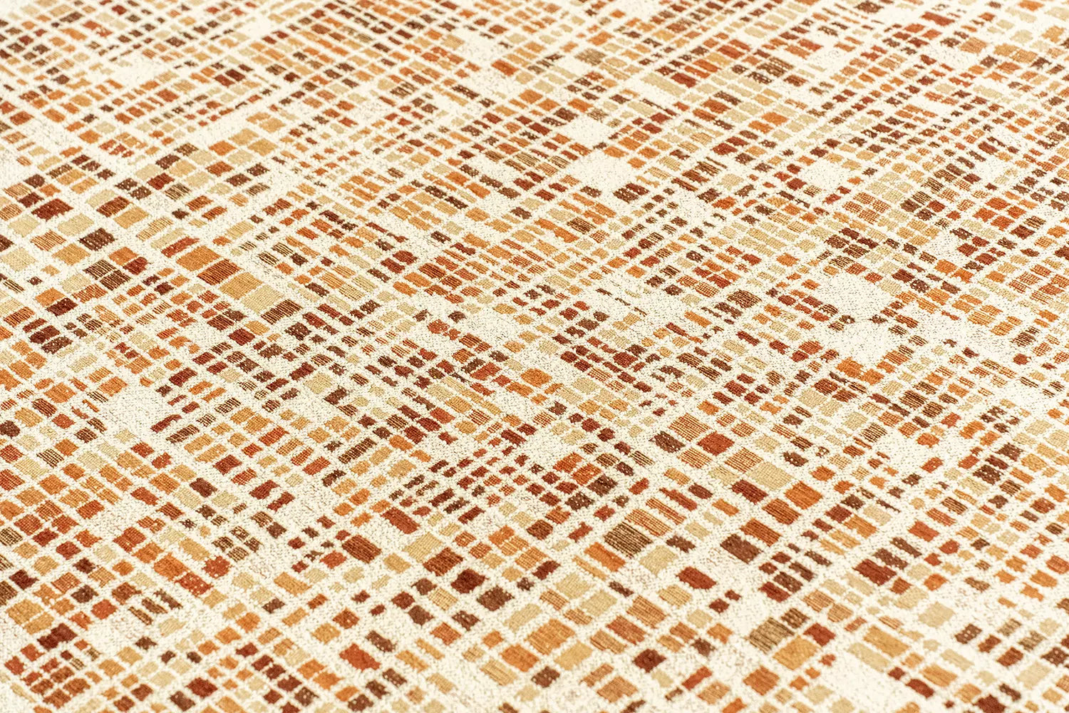 CUBIK beige vloerkleed met oranje en bordeaux