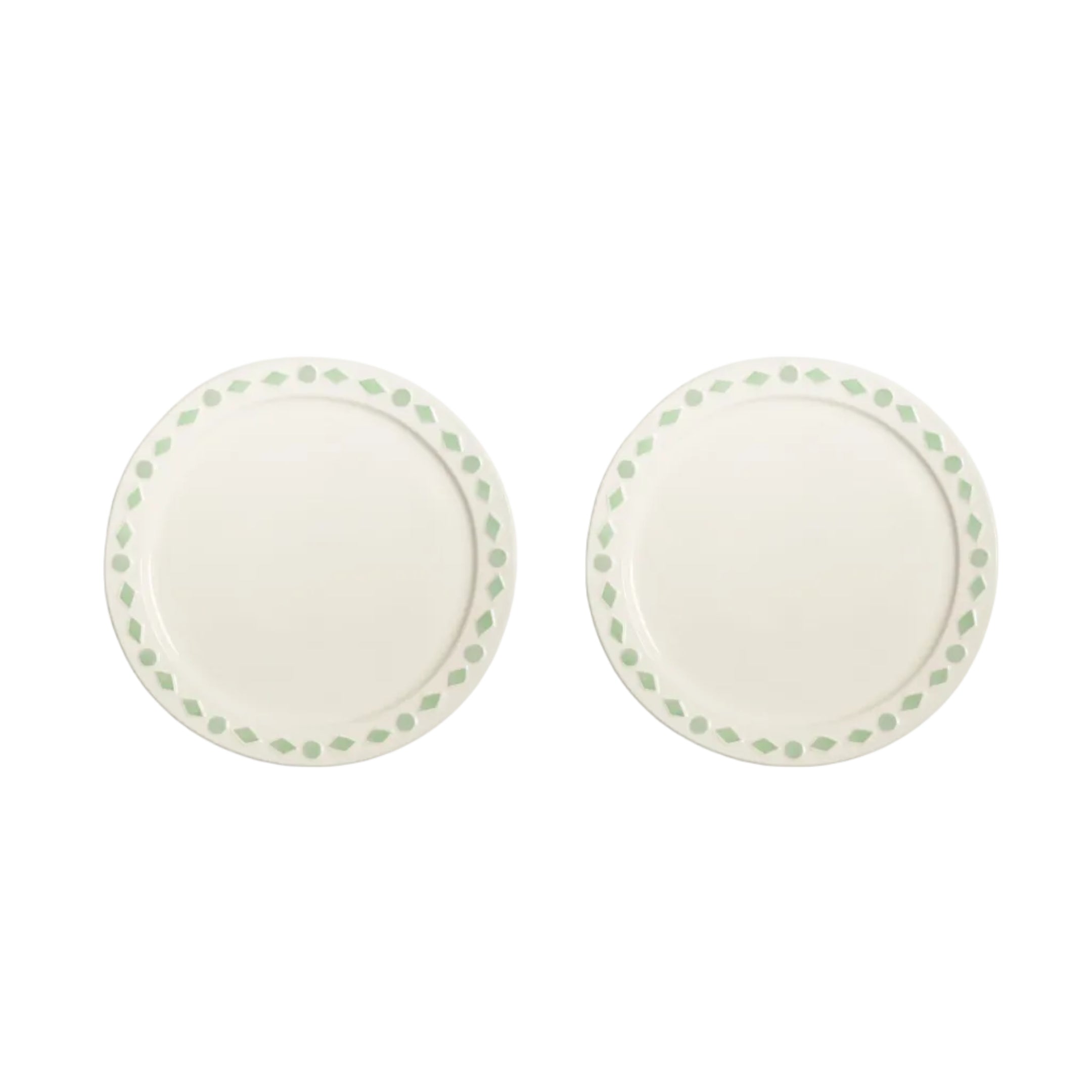 Set van witte FOLK dinerborden met muntgroen