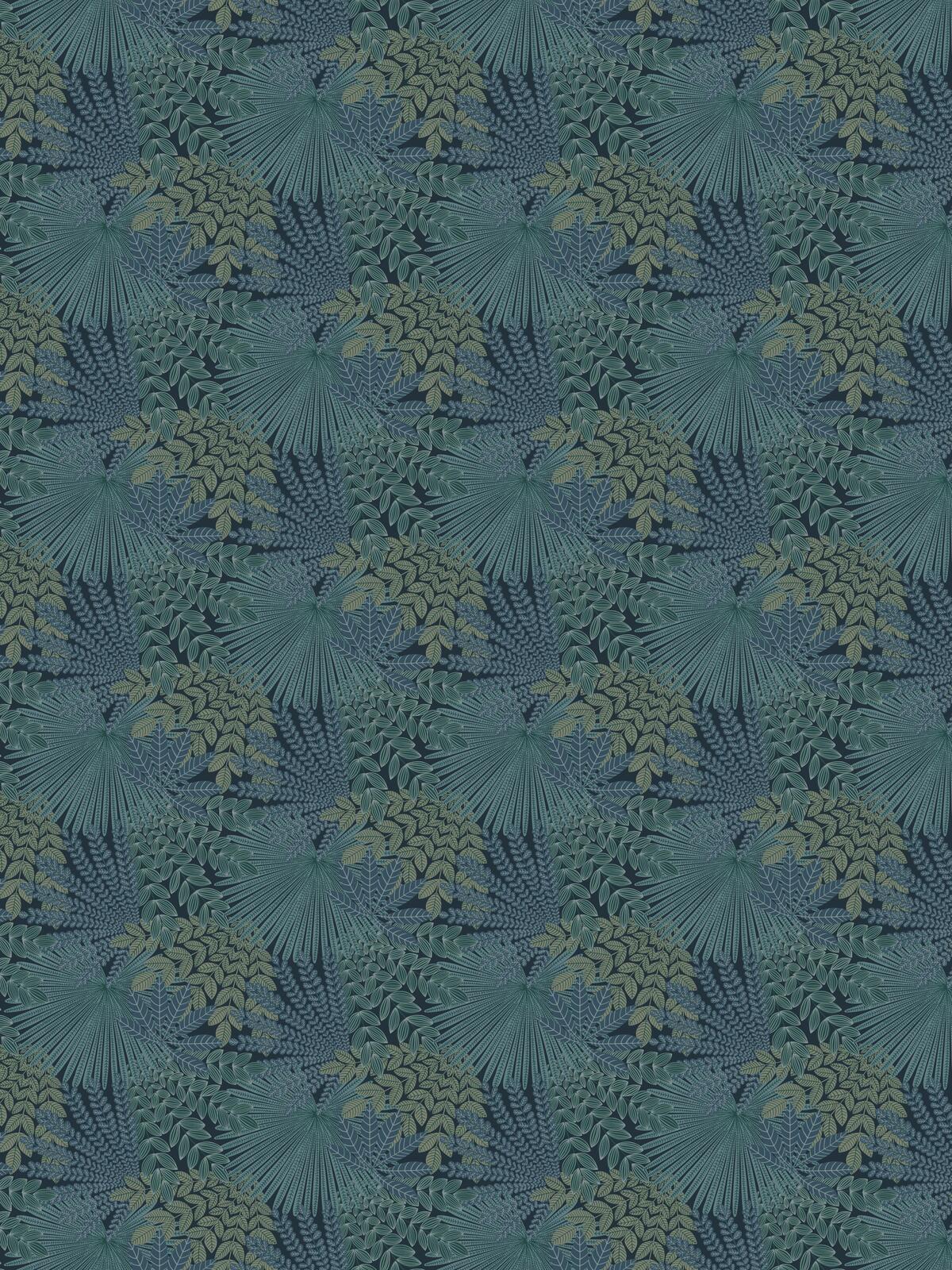 Velvet Leaves Plant Motif Wallpaper in Navy Blue and Green