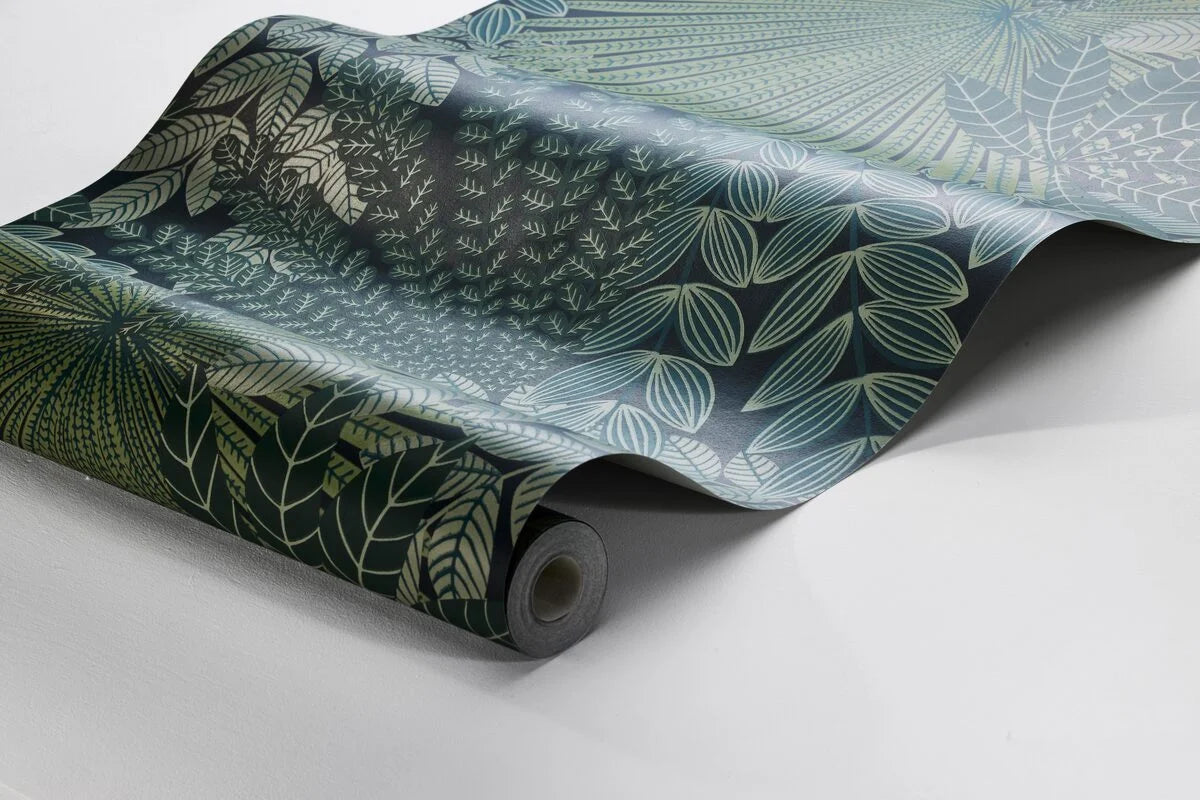 Behang met plantmotief VELVET LEAVES groen