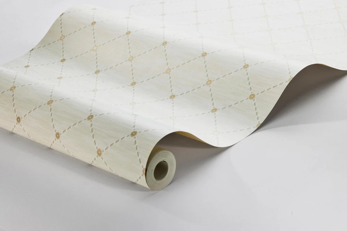 Cream Golden Trellis Geometric Wallpaper with Gold