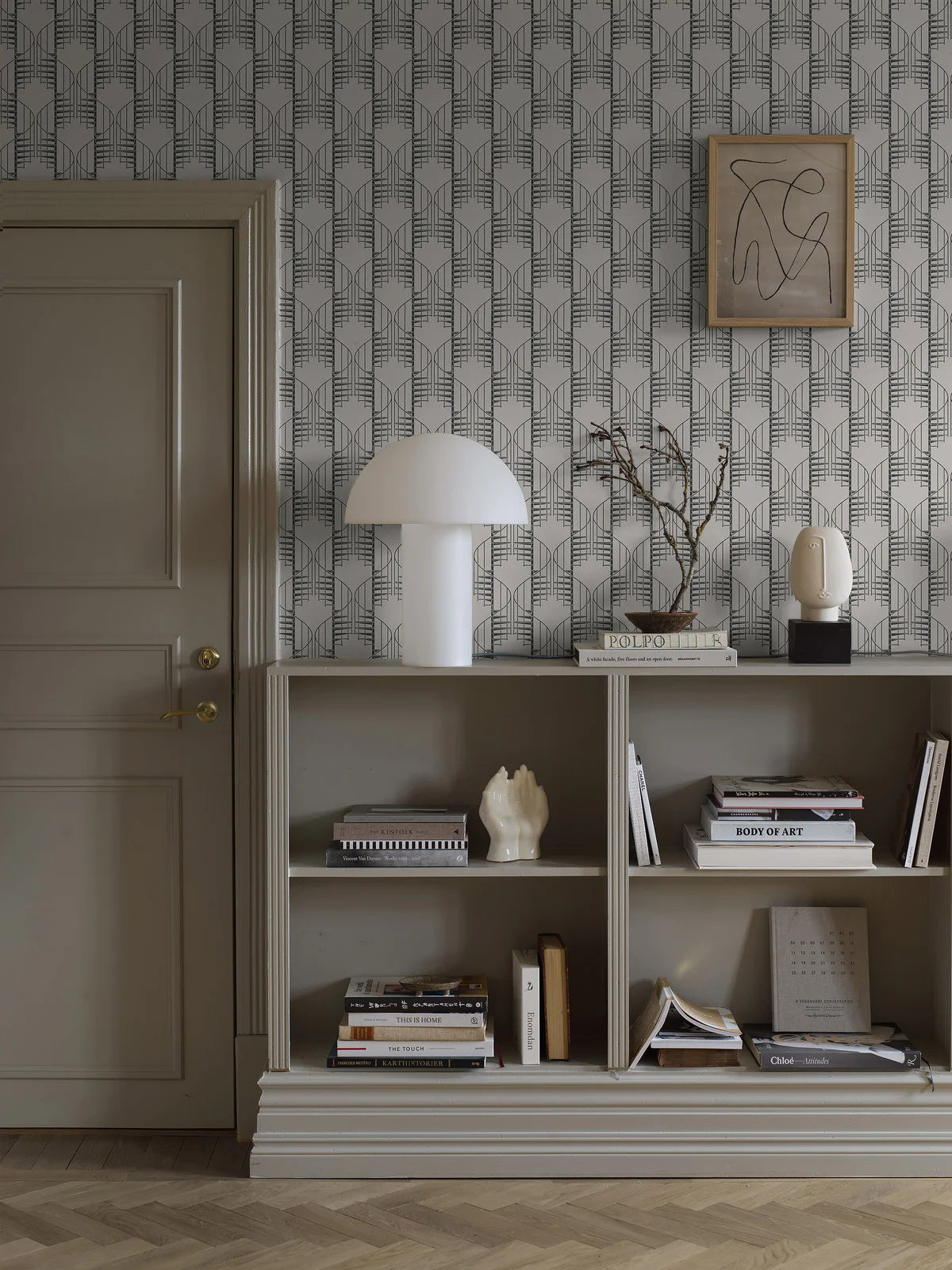 Beige tapijt met abstract patroon STAIRCASE met zwart