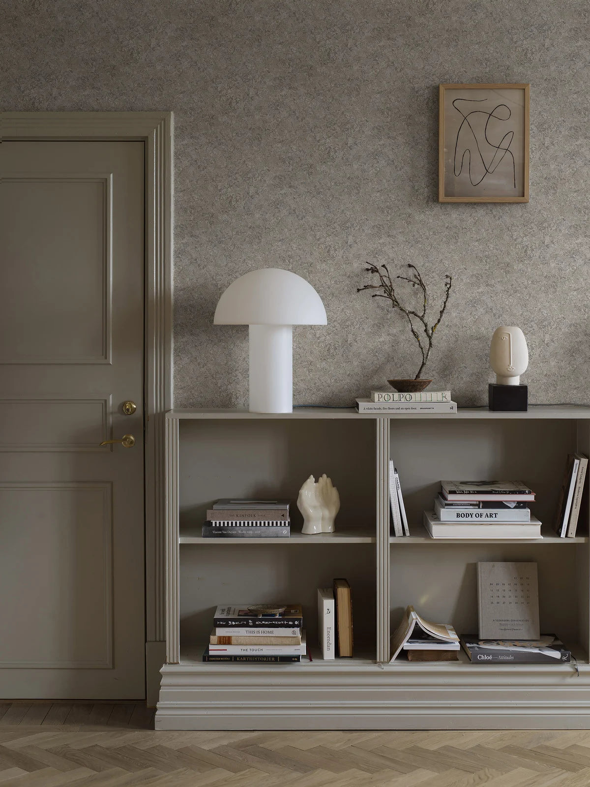 Gray travertine marble effect wallpaper with beige