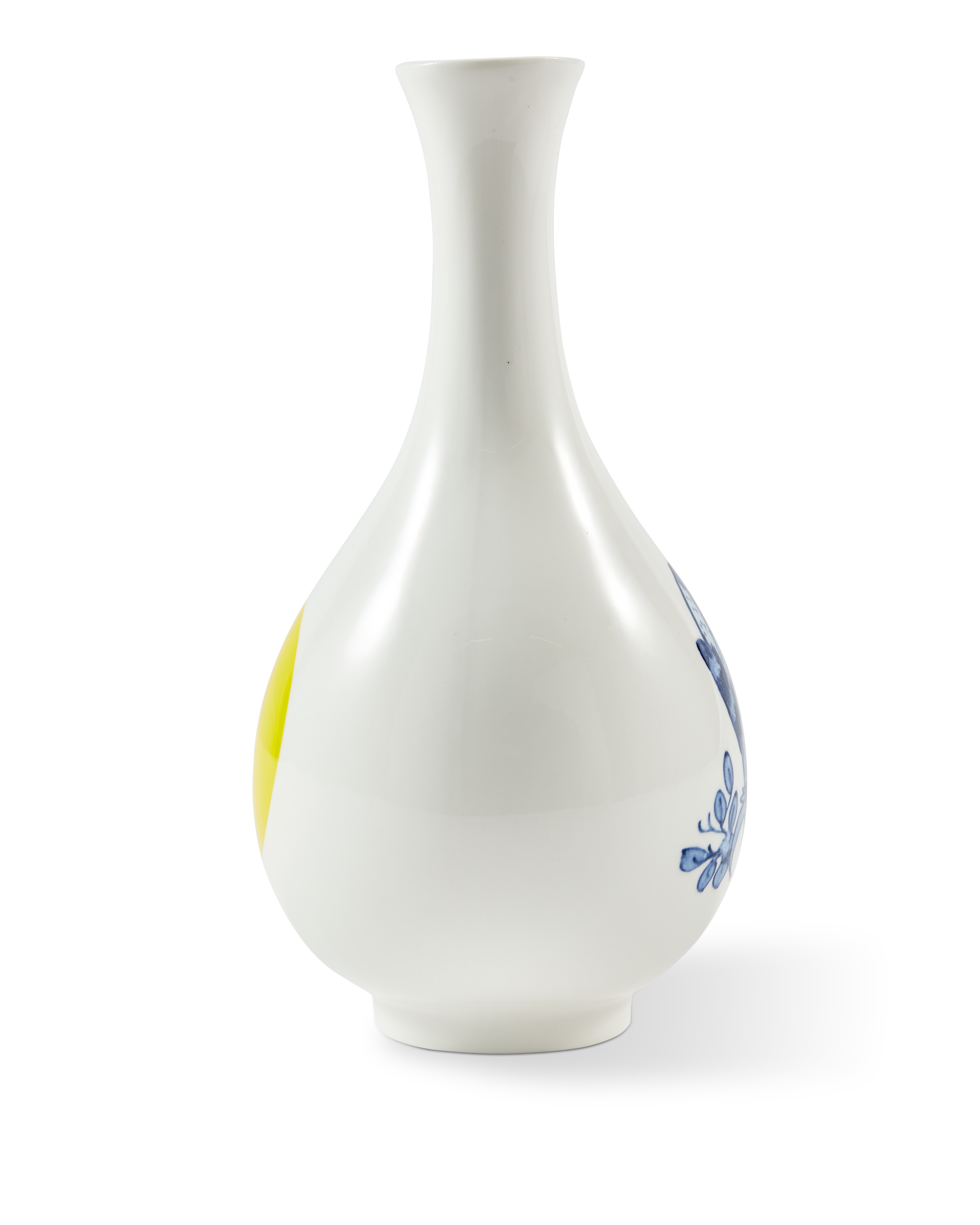 SMALL BIRD White Vase with Yellow and Blue