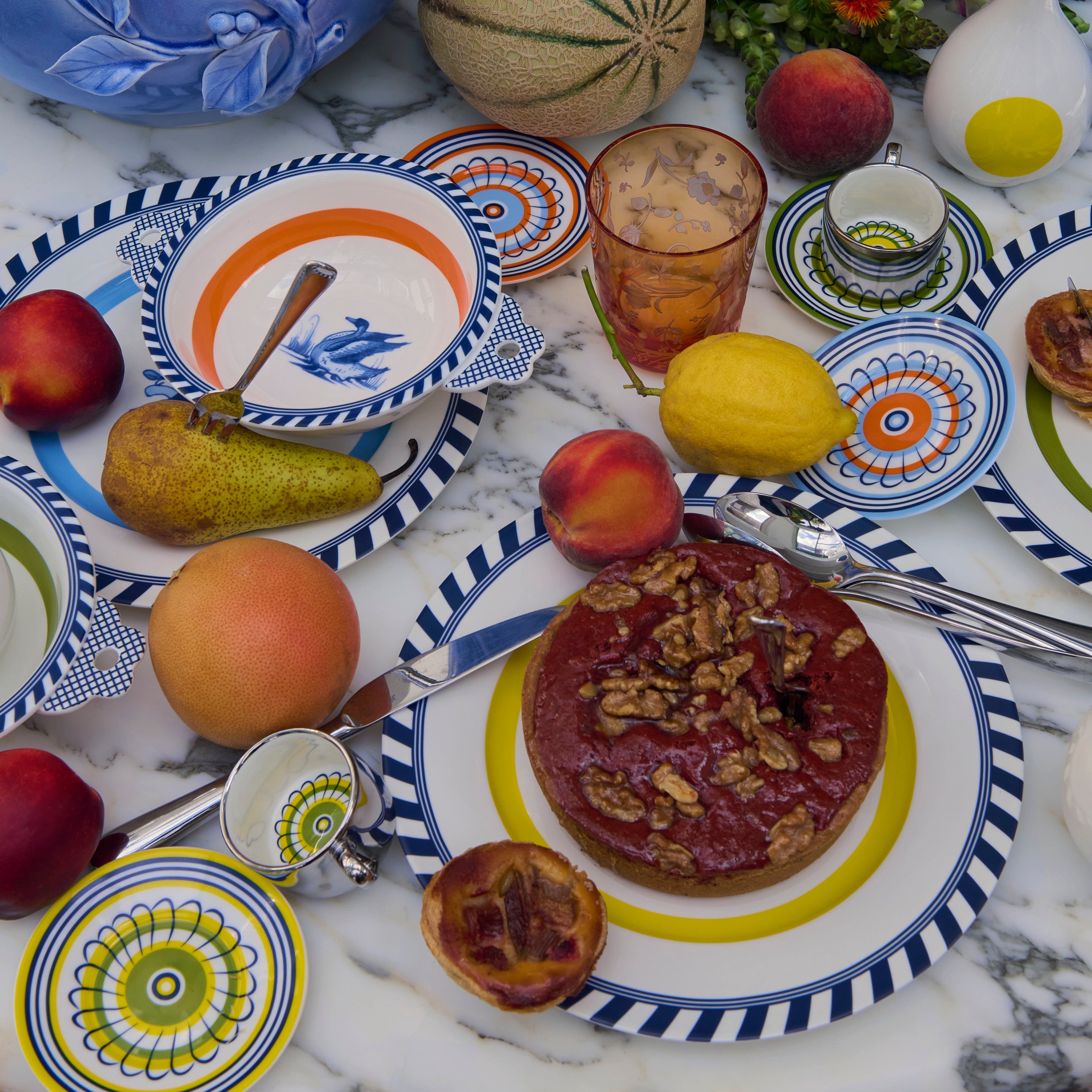 Set van espresso kopjes FLORAL oranje en blauw