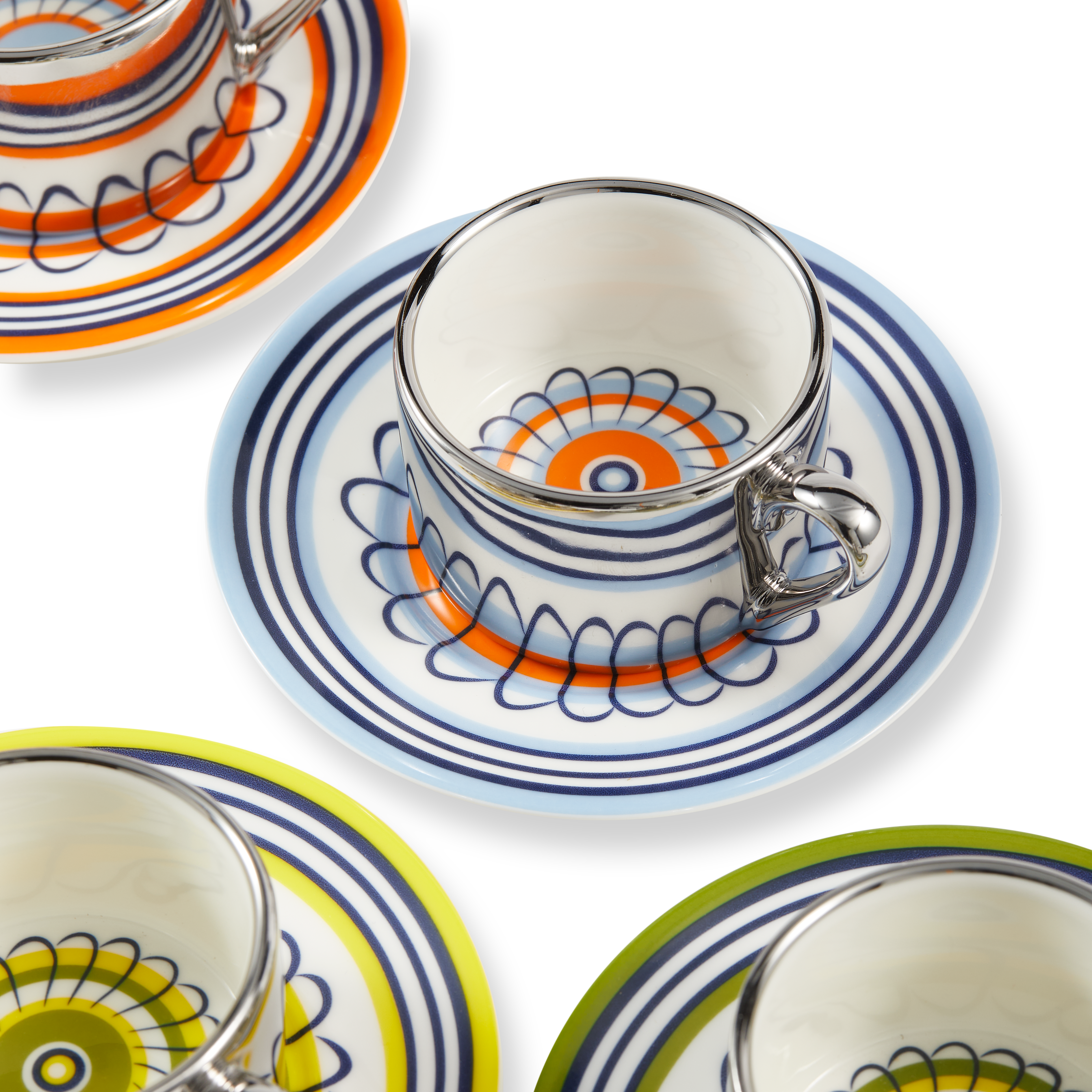 Set van espresso kopjes FLORAL oranje en blauw