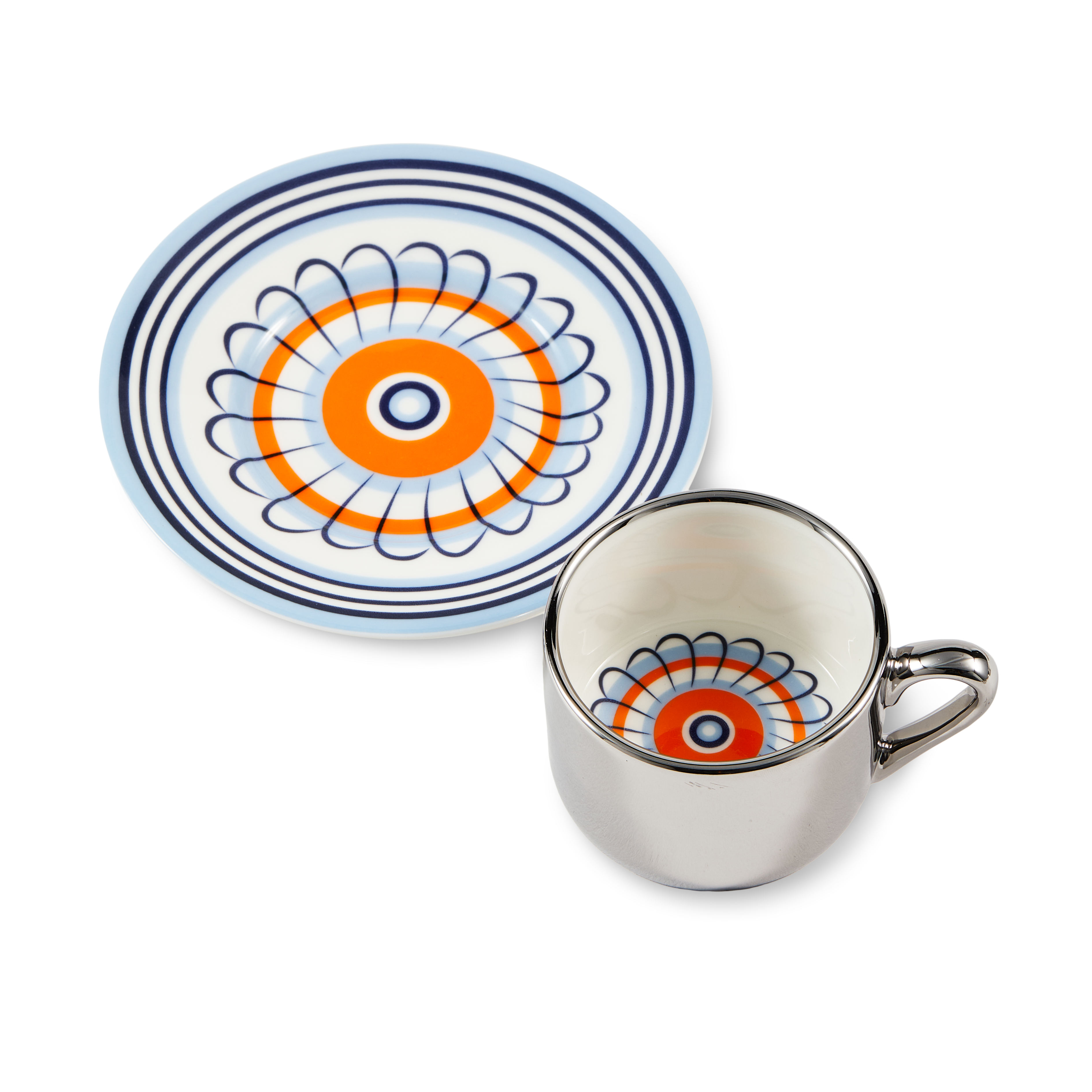 Set van espresso kopjes FLORAL oranje en blauw