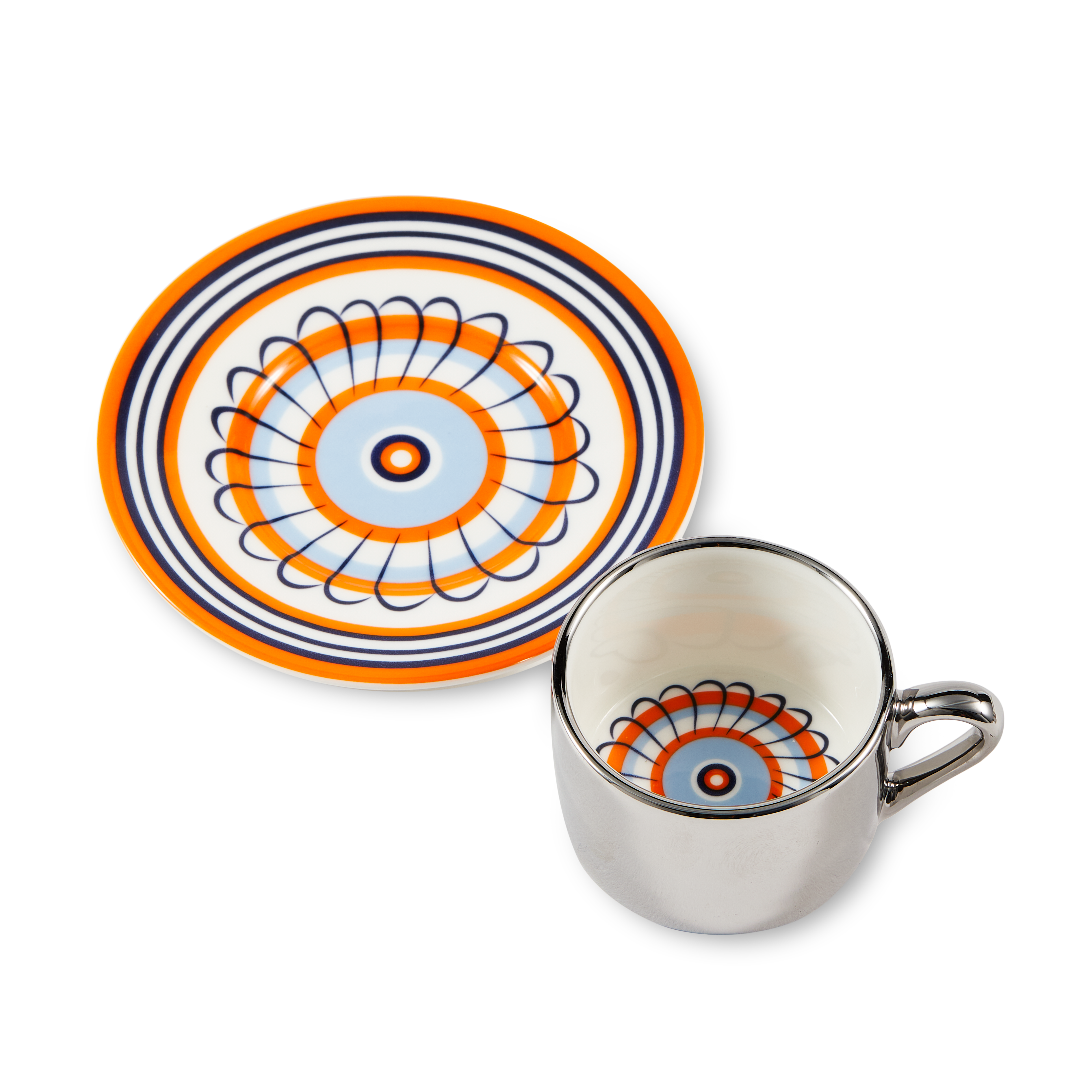 Set van espresso kopjes FLORAL oranje en blauw