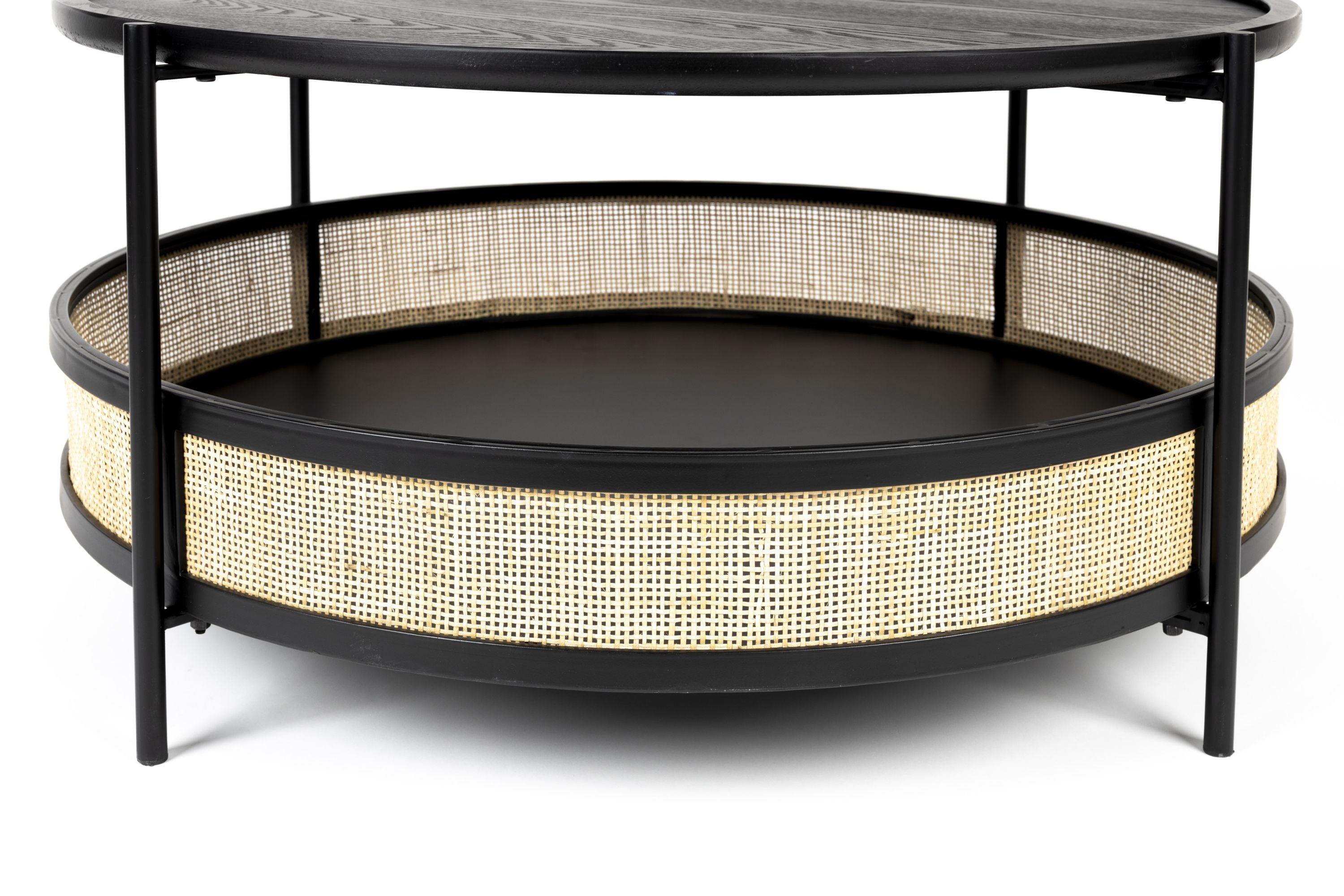 Ronde koffietafel MAKOTO zwart met riet