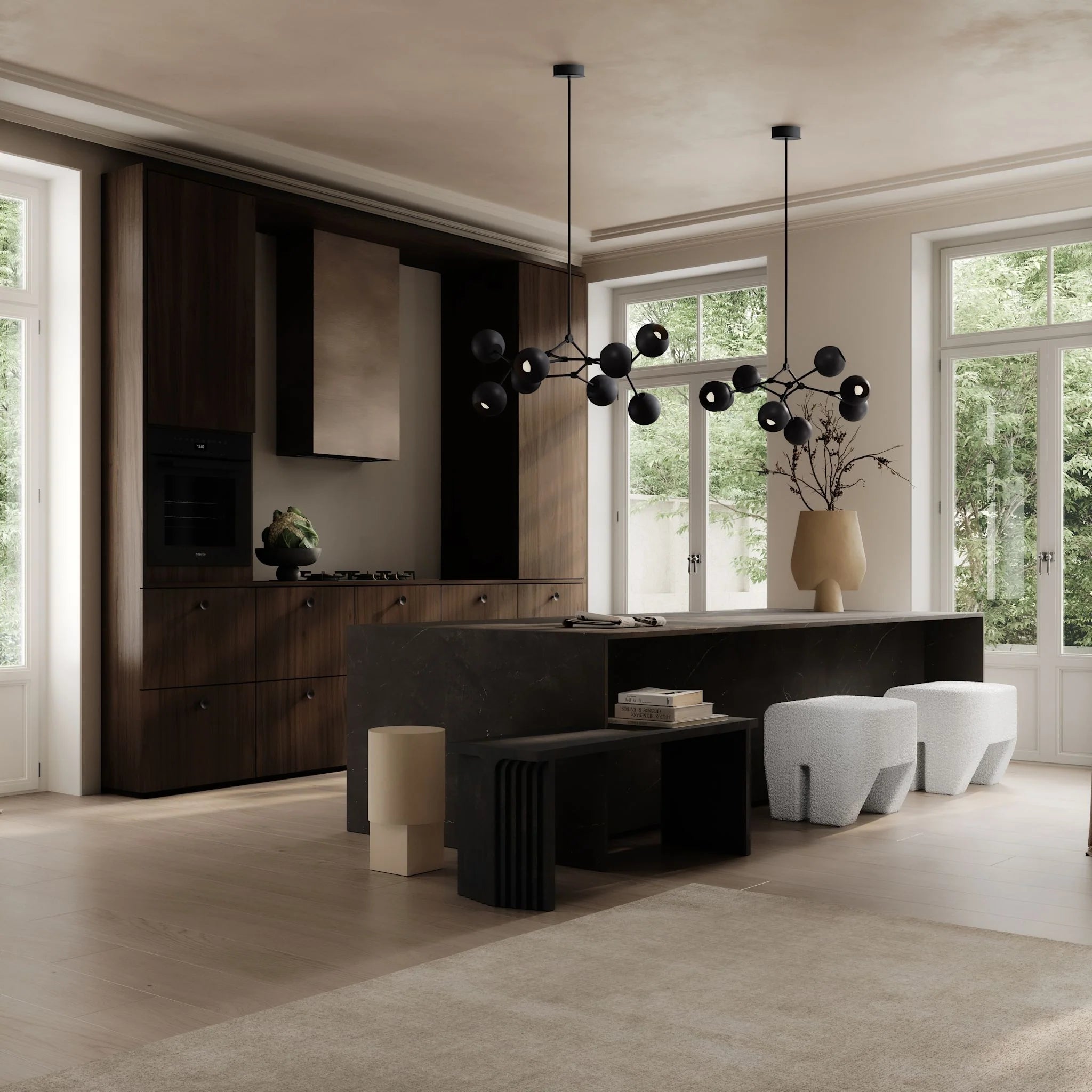 DROP GLOBE chandelier burnt black