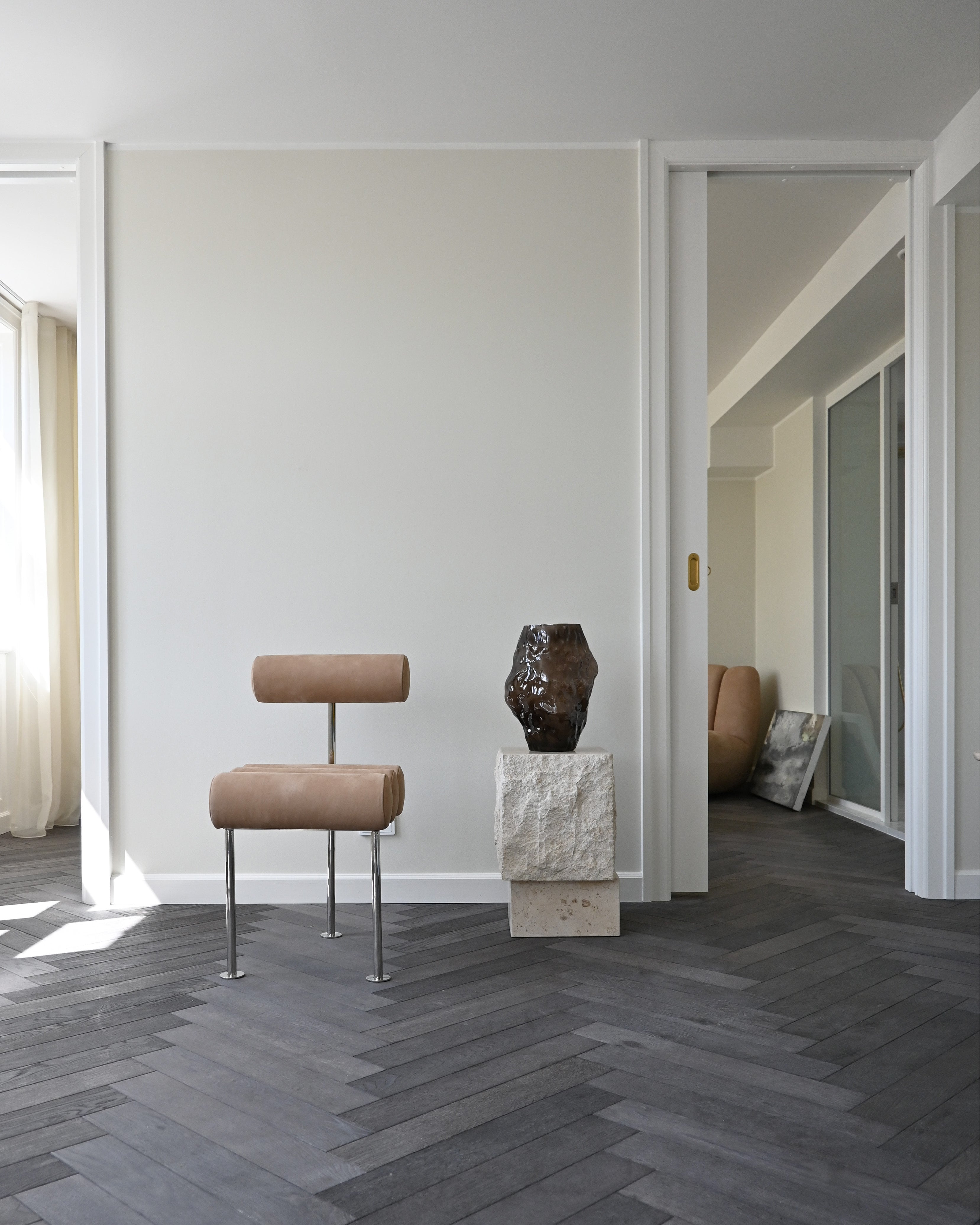 HIRO chair warm beige with chrome base