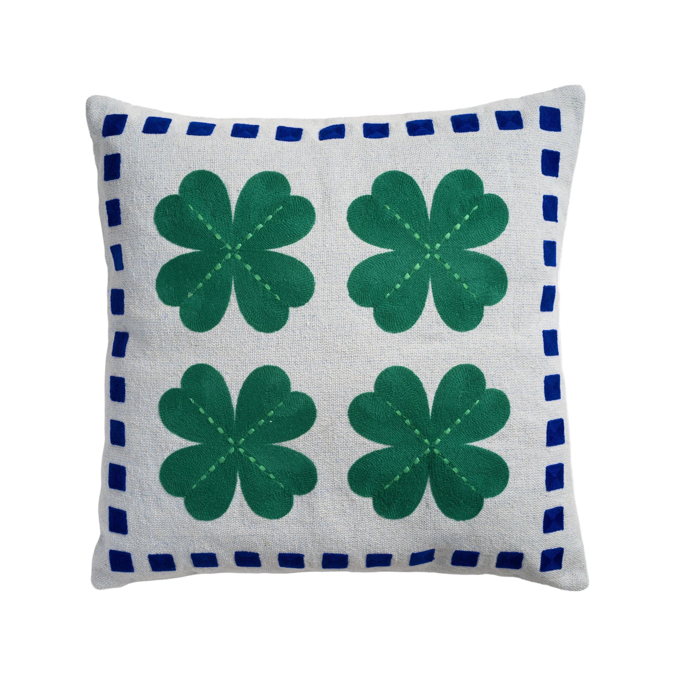 Kussenhoes CLOVER wit met groen en blauw