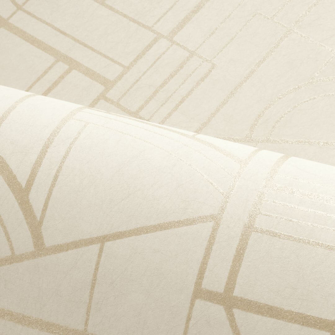 Metallic Wallpaper with Geometric Pattern CINÉTIQUE - SAND/GOLD beige with gold