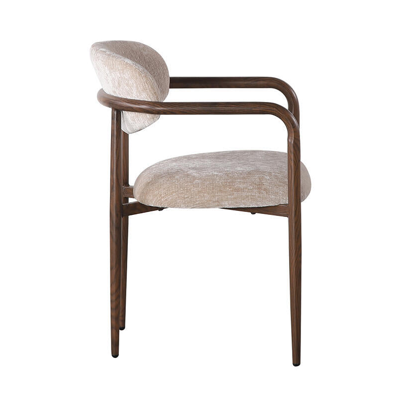 Fauteuil met armleuningen SAKE beige met een donkere houten basis