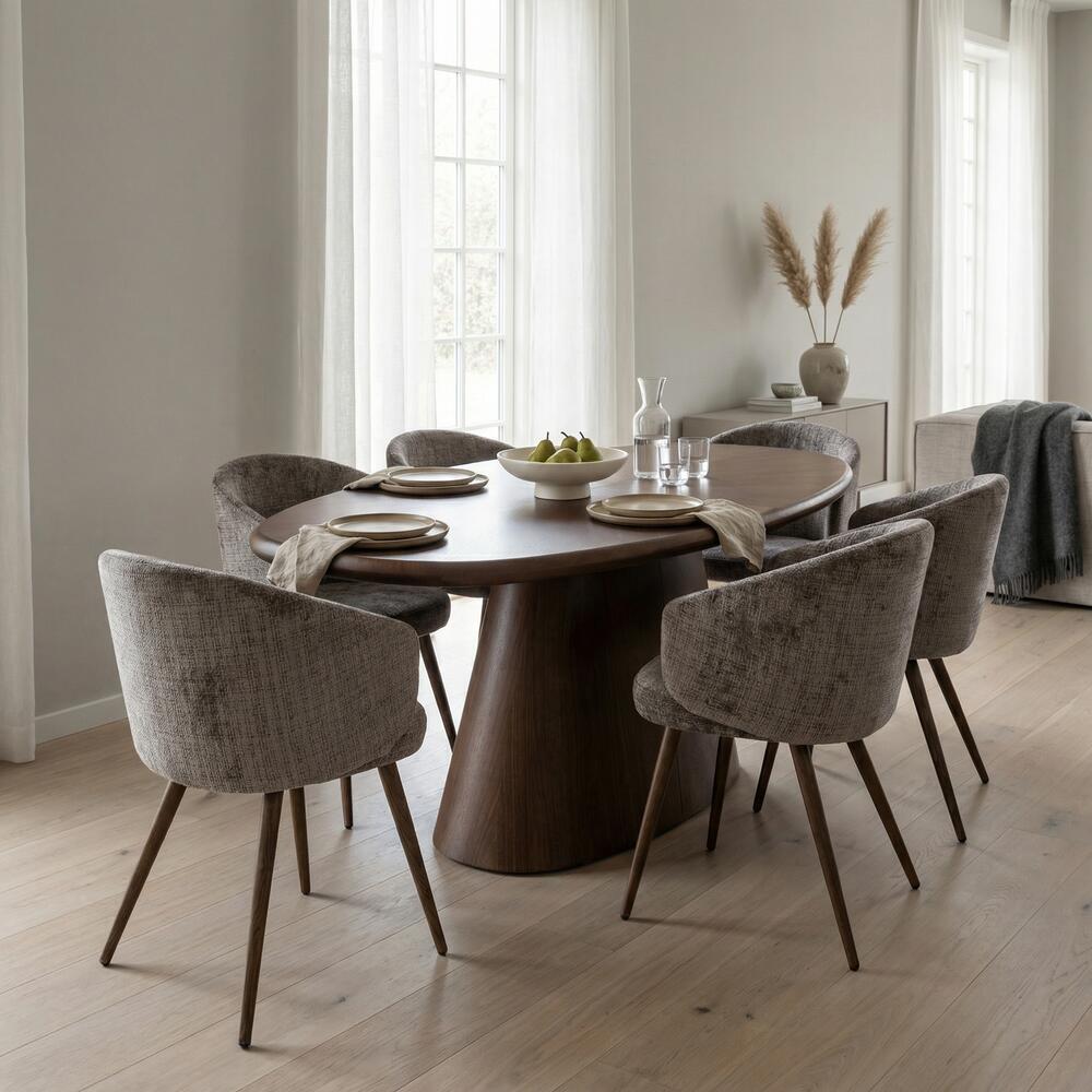 Stuhl LUNA taupe mit dunklem Holzgestell