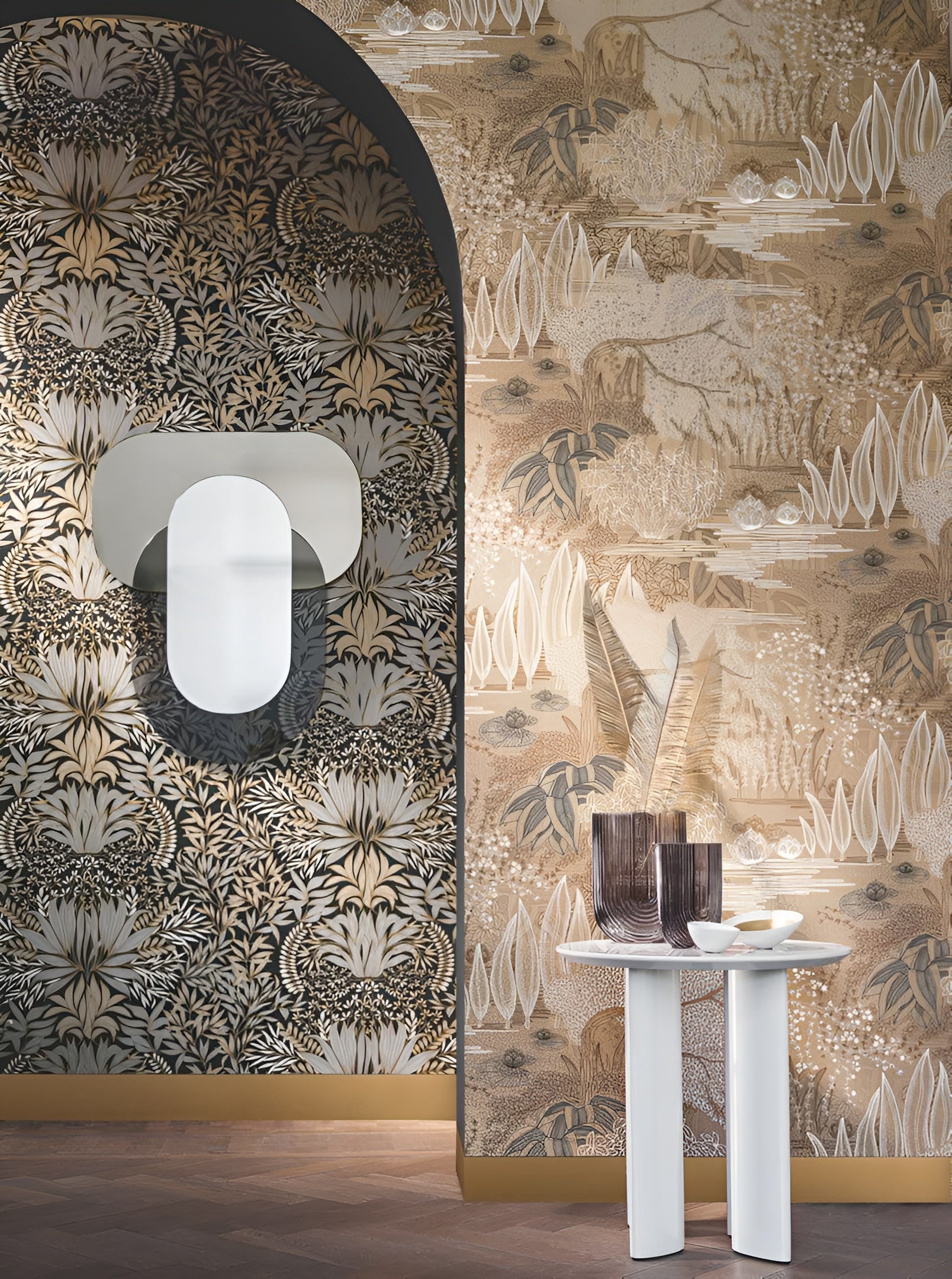 Chardon Floral Pattern Wallpaper - Black with Gold