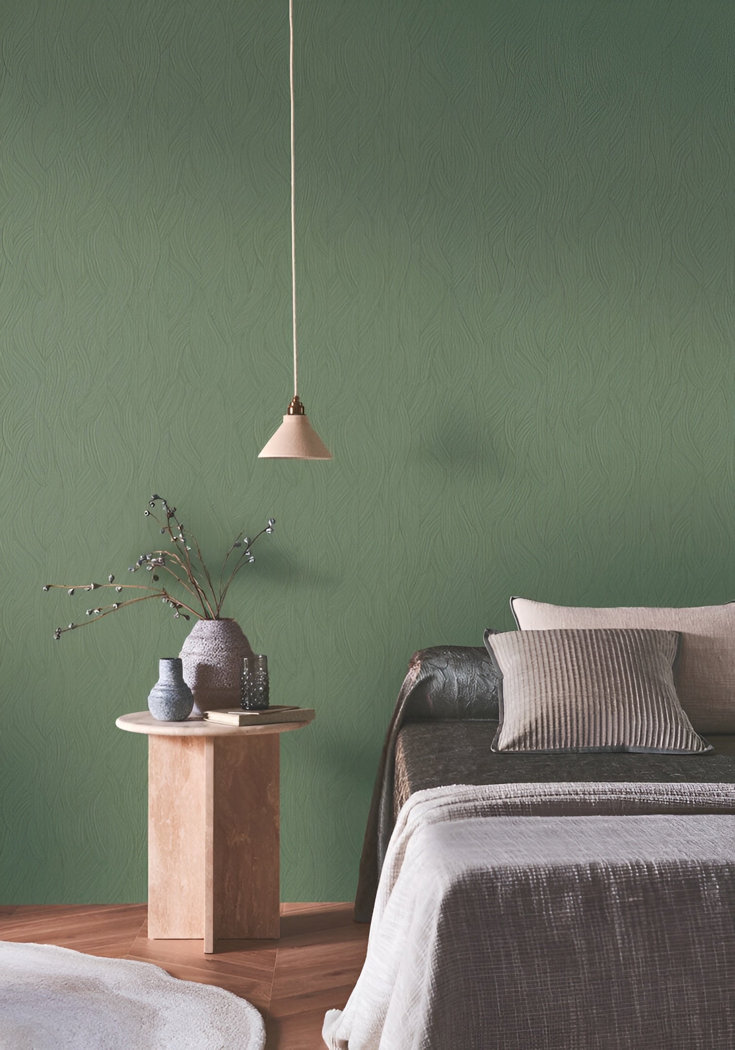 Strukturierte Tapete mit abstraktem, wellenförmigem Muster JASSINE - CYPRES grün